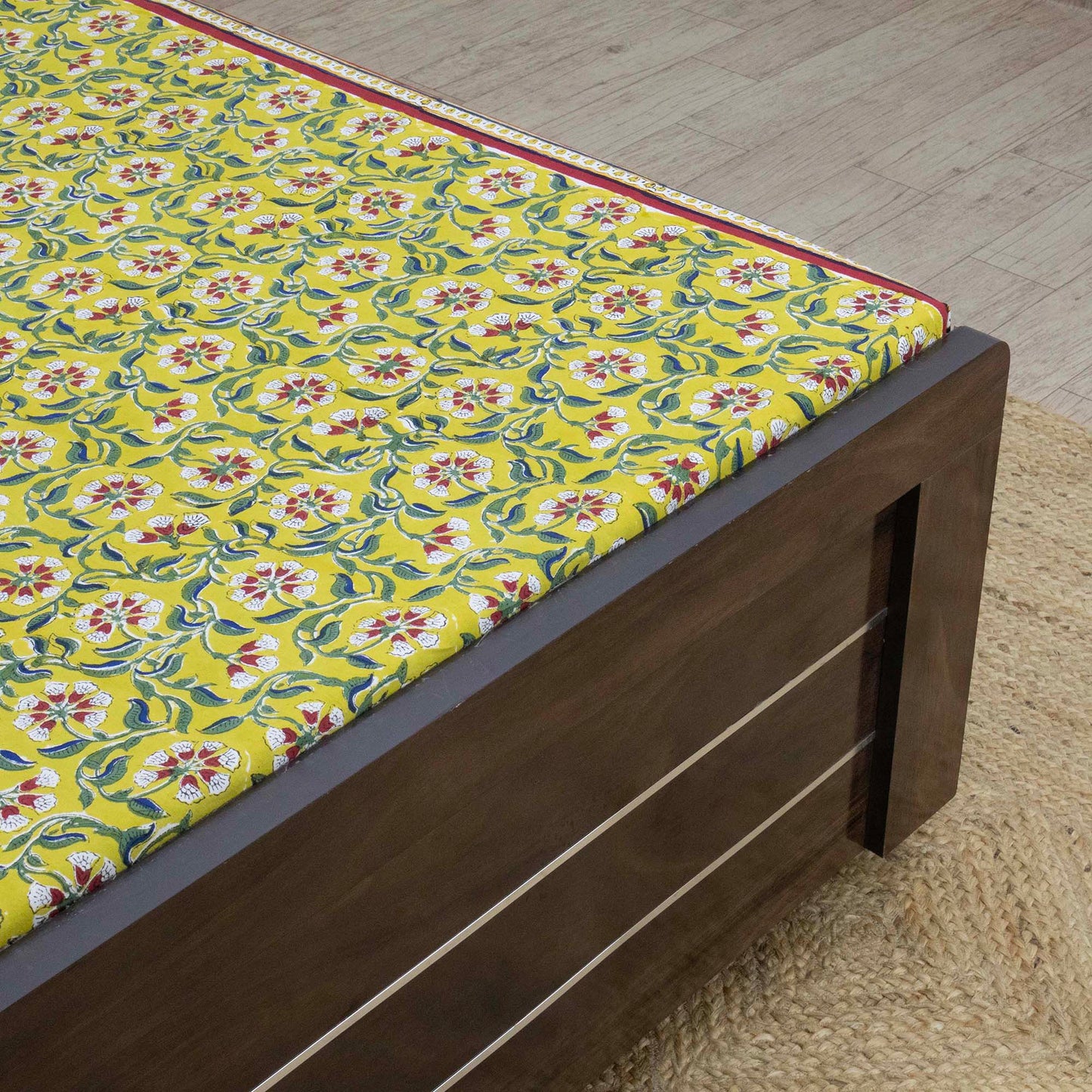 Cotton Bedsheet – Hand Block Floral Print – Yellow & Green – King, Queen, Twin Sizes - My Store