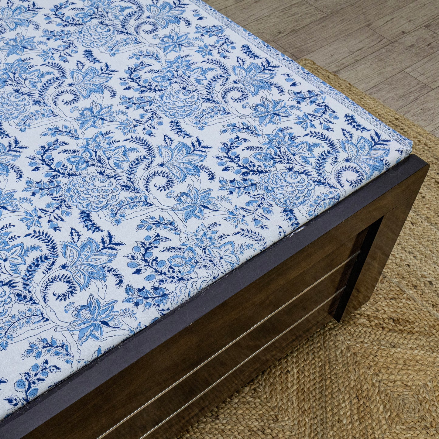 Indian Handmade Block Printed Blue and White Floral Pattern Cotton Bed sheet For living Room, Kids Room - My Store