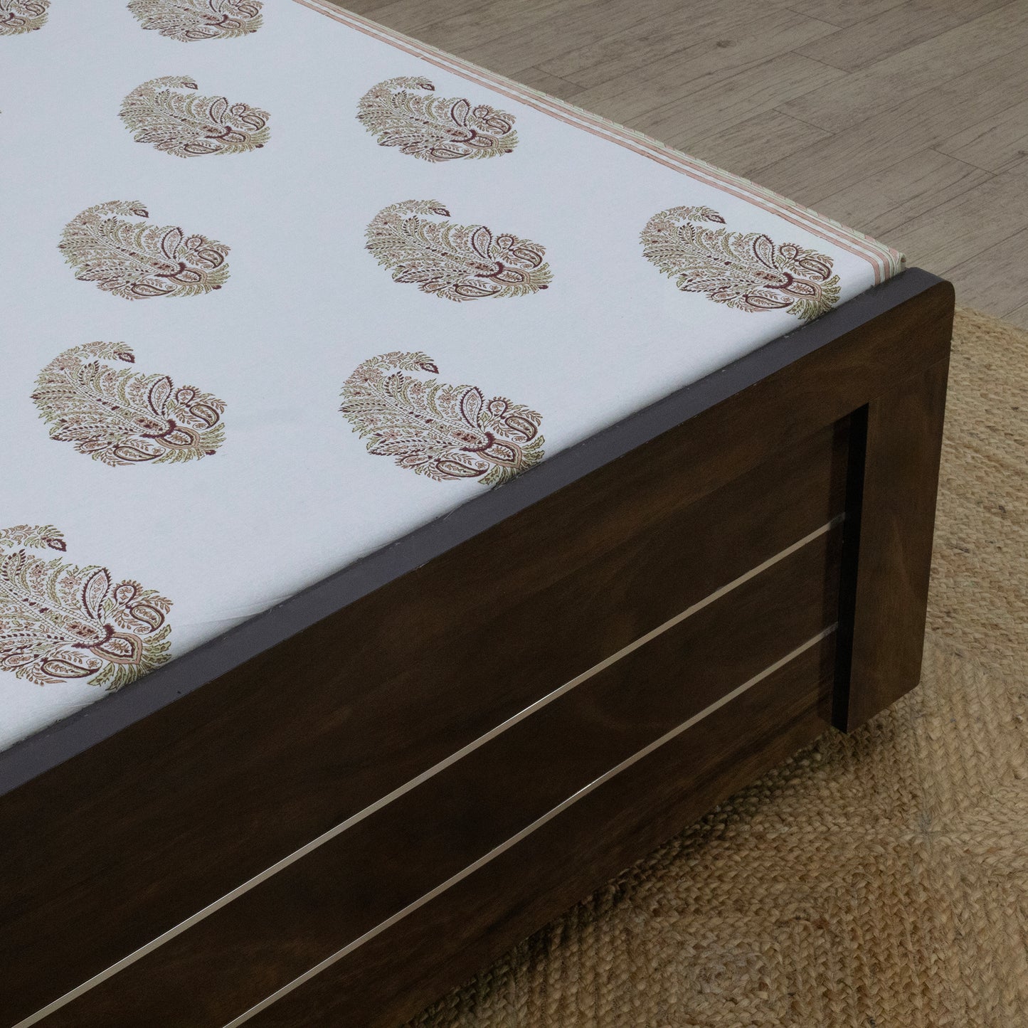 Cotton Bedsheet – Hand Block Floral Print – White & Green – King, Queen, Twin Sizes - My Store