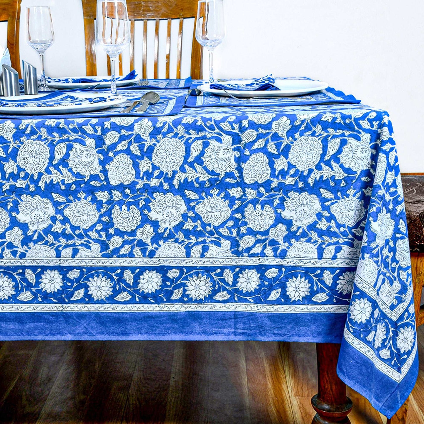 Indian Handmade Blue Cotton Tablecloths For Rectangle Tables - My Store