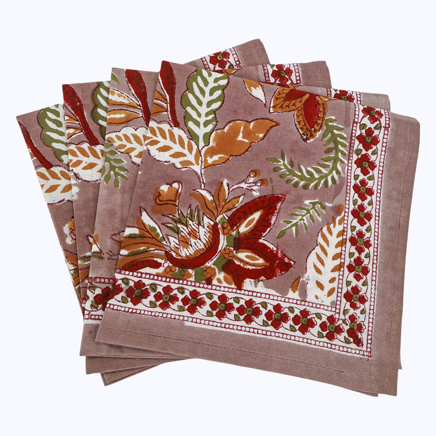 Indian Handmade Block Printed Cotton Napkins Set Of 4 Pieces - My Store
