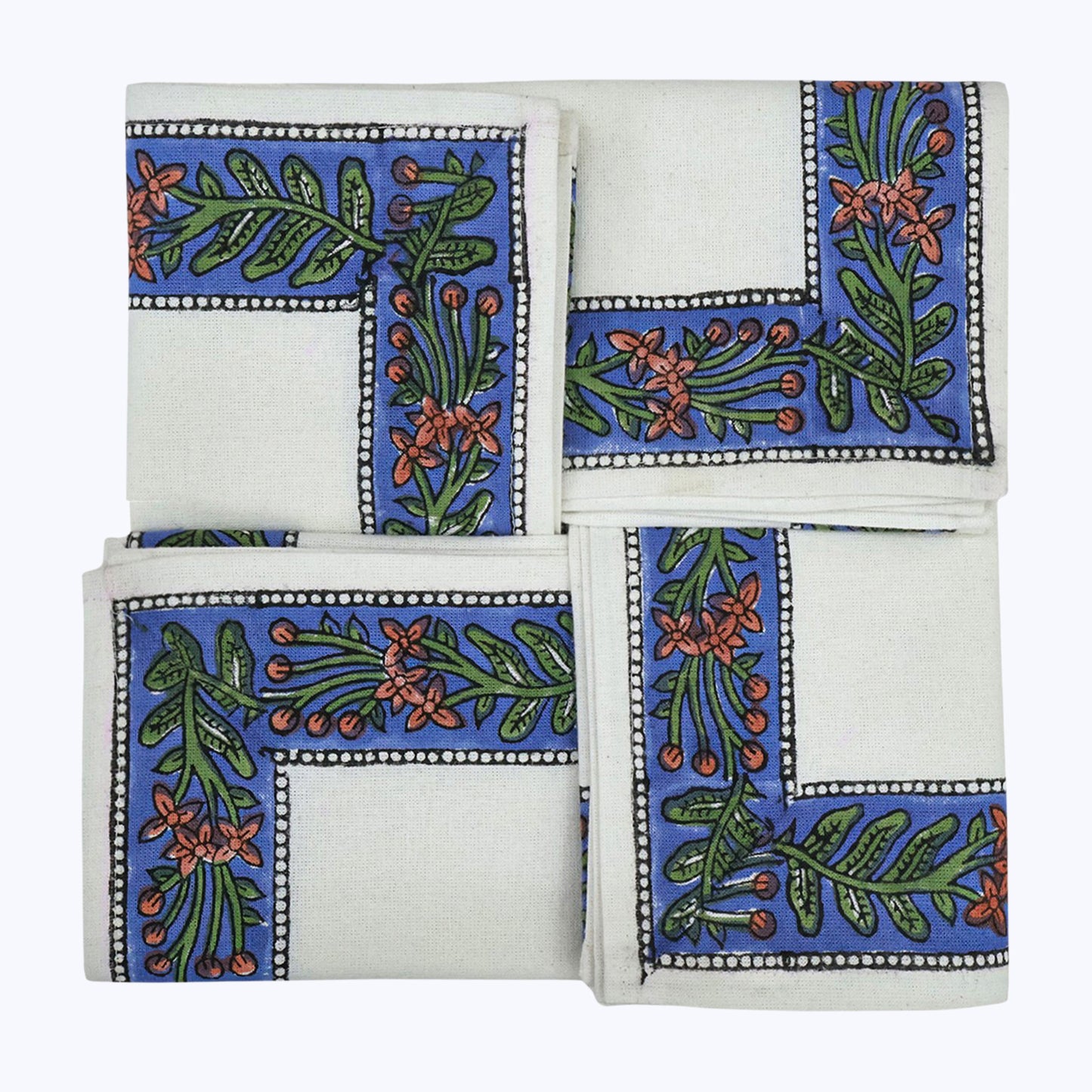 Purple and White Hand Block Printed Cotton Napkins Set Of 4 - My Store