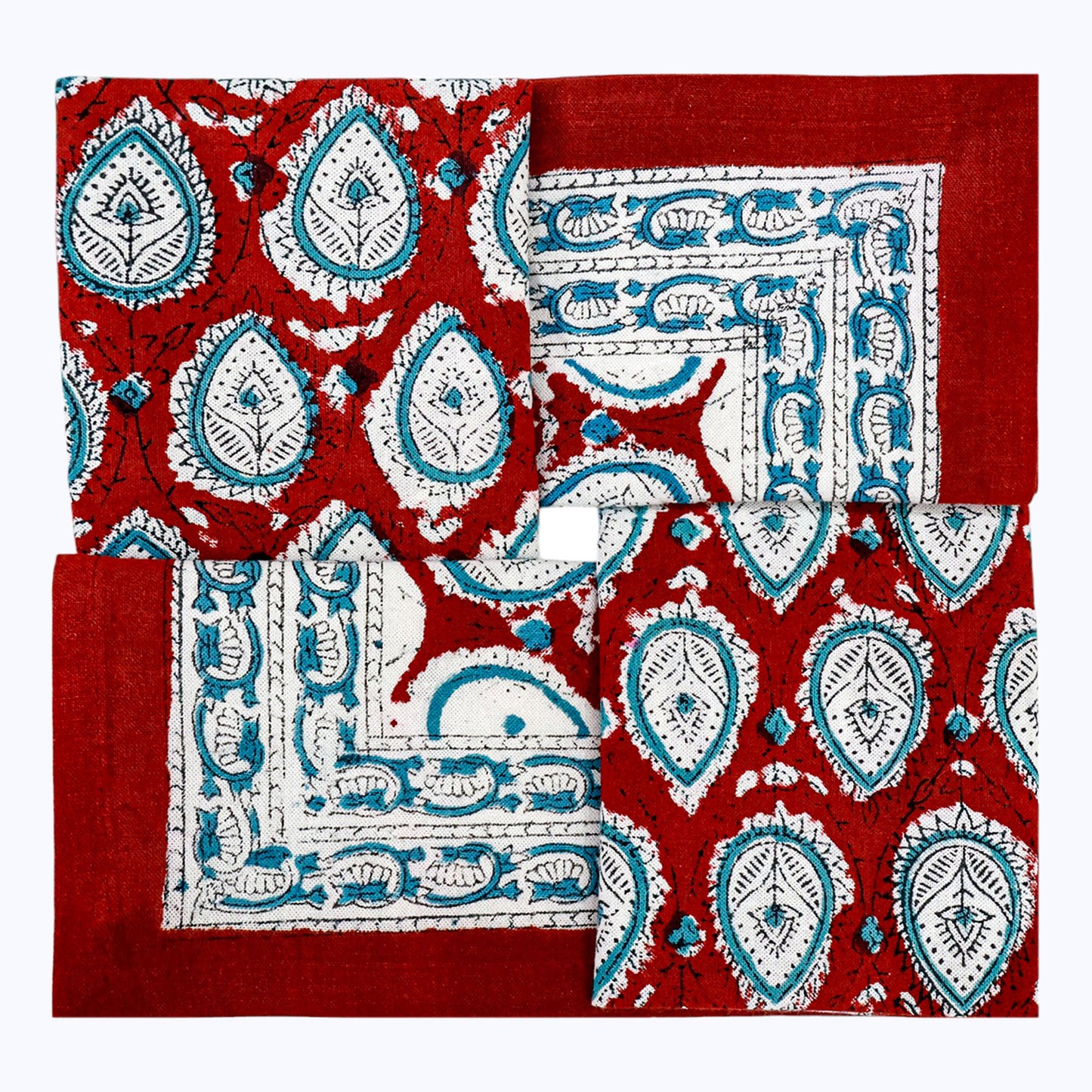 Indian Handmade Red and Blue Cotton Napkins Set Of 4 Pieces - My Store