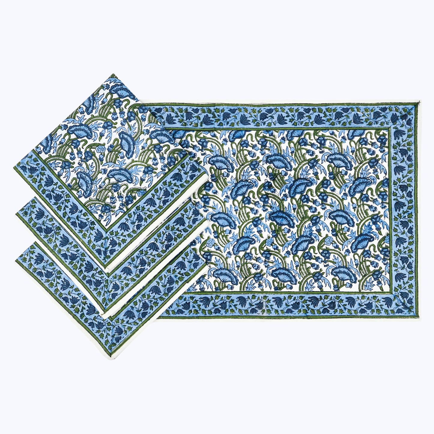 Blue and Green Handmade Block Printed Cotton Napkins Set Of 4 - My Store