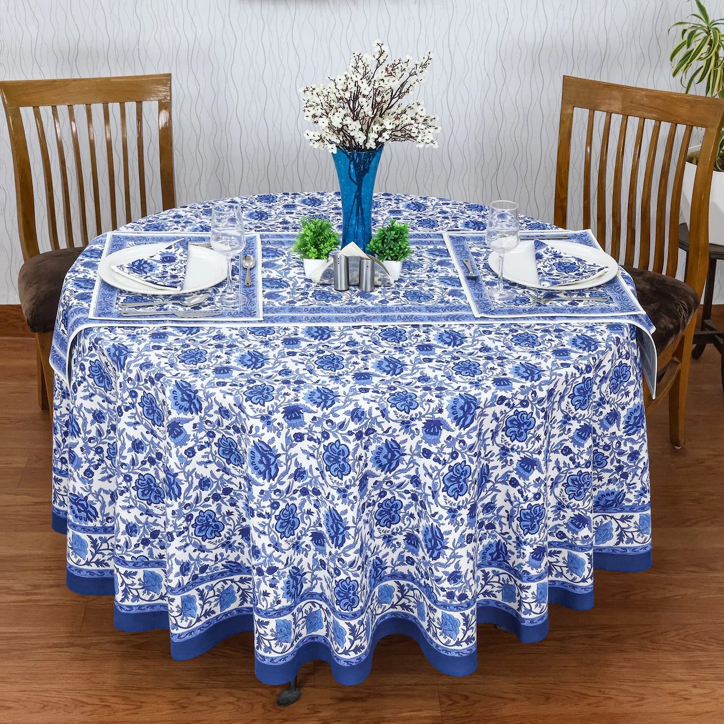 Block Printed Round Tablecloth, Indian Floral Printed Round Table Cover - My Store