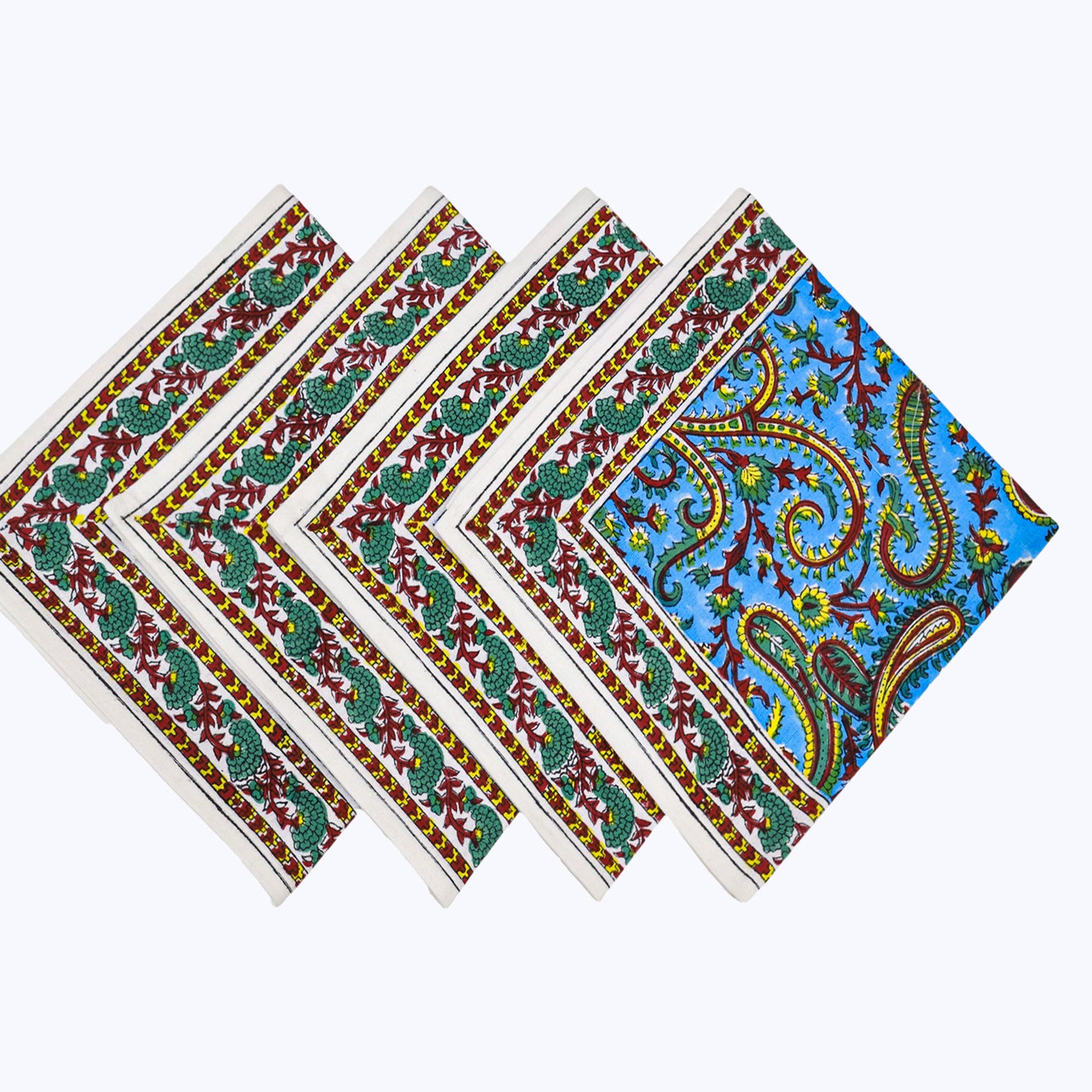 Blue and Yellow Hand Block Printed Cotton Napkins Set Of 4 - My Store