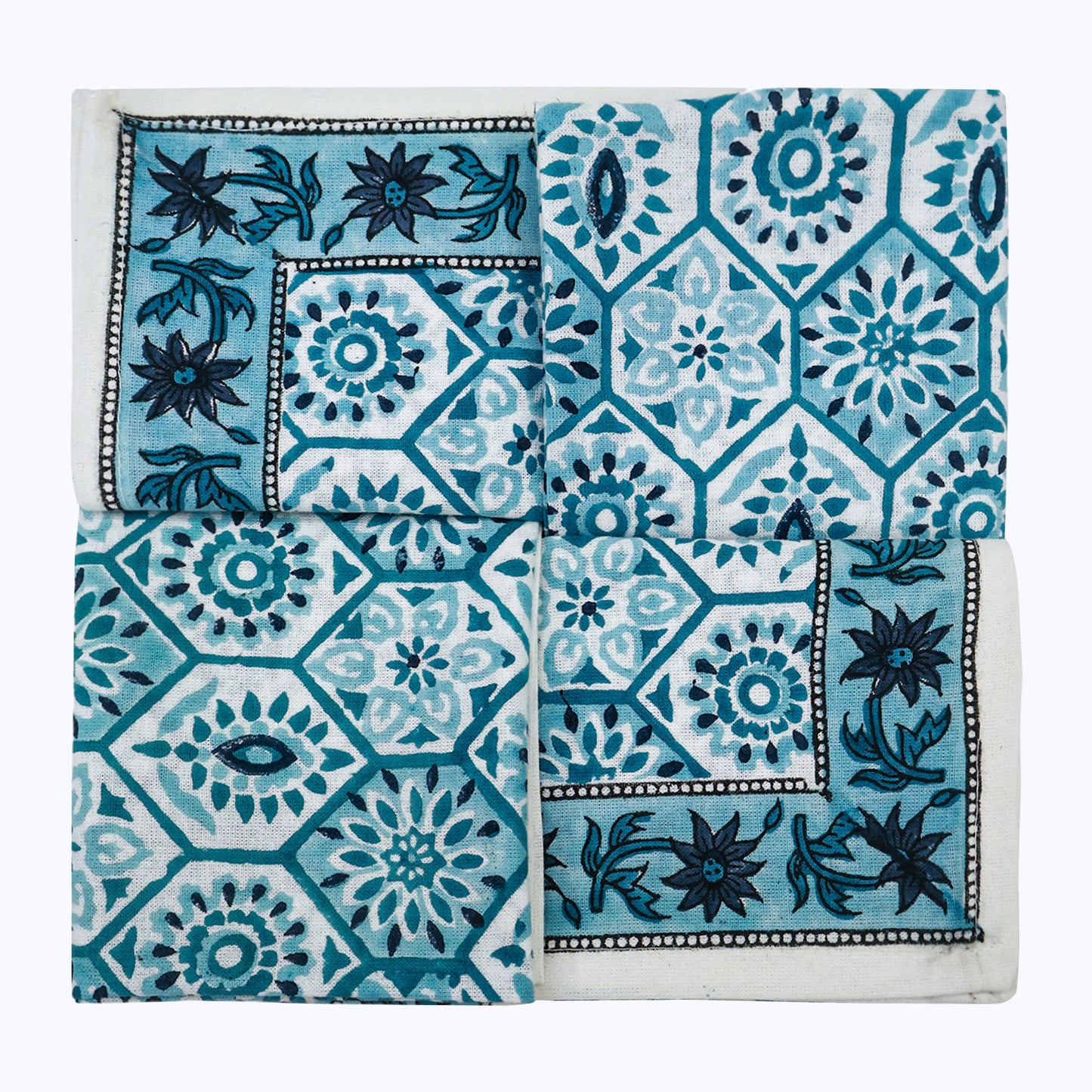 Blue and White Hand Block Printed Cotton Napkin Set Of 4 - My Store