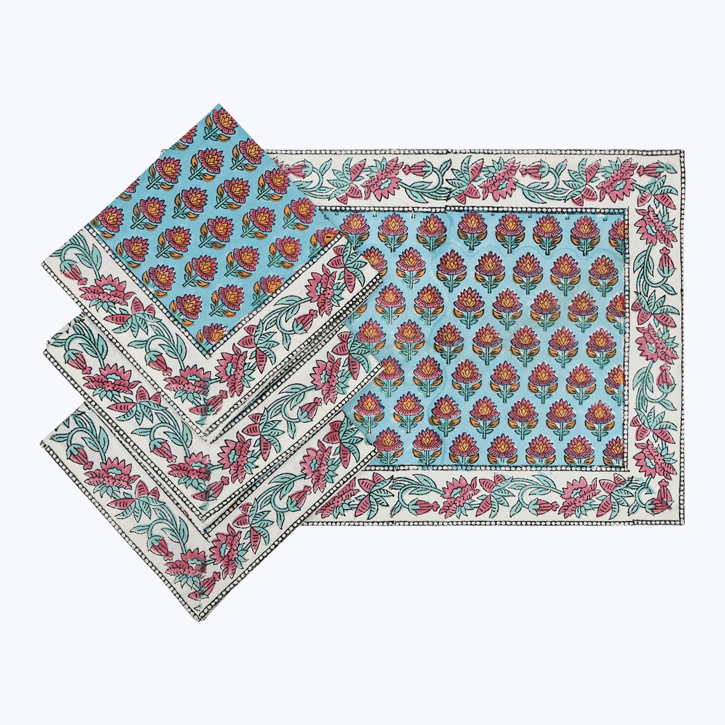 Cotton Hand Block Printed Napkins Set Of 4 Pieces - My Store