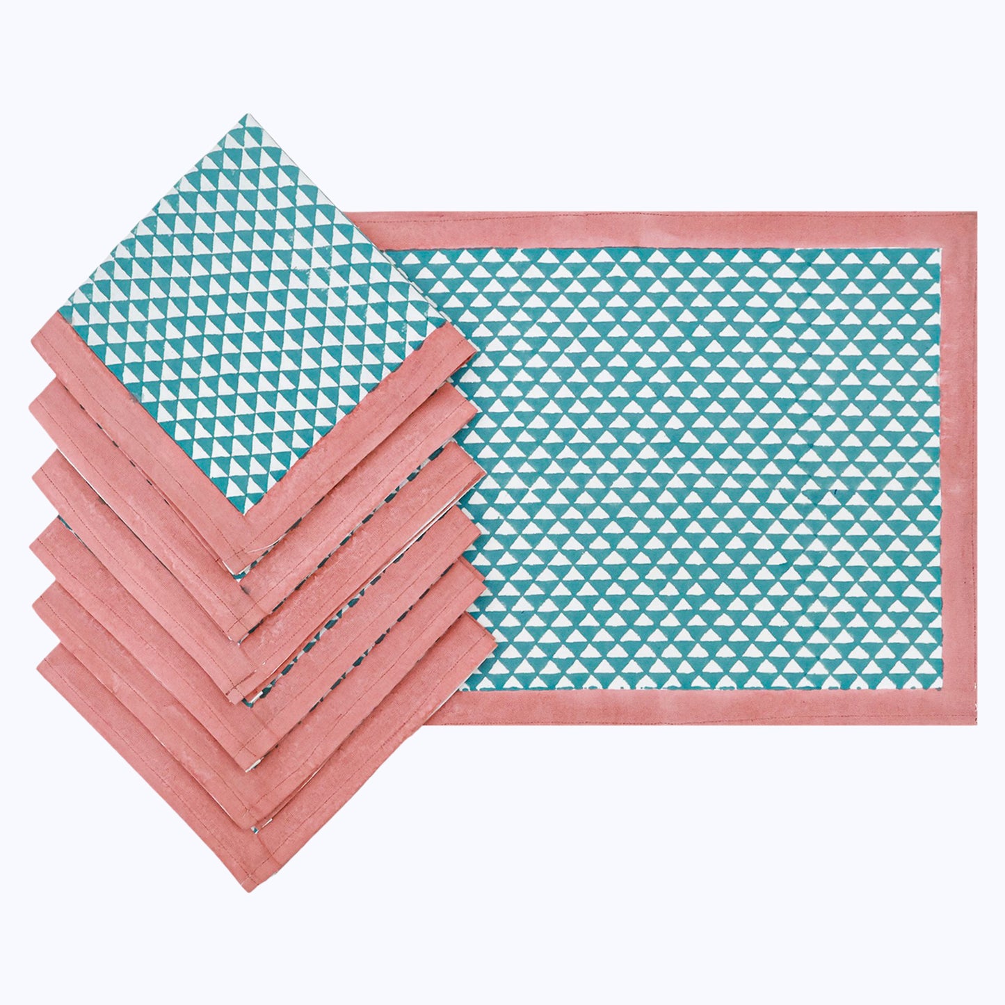 Green and Pink Block Printed Cotton Napkins Set Of 4 - My Store