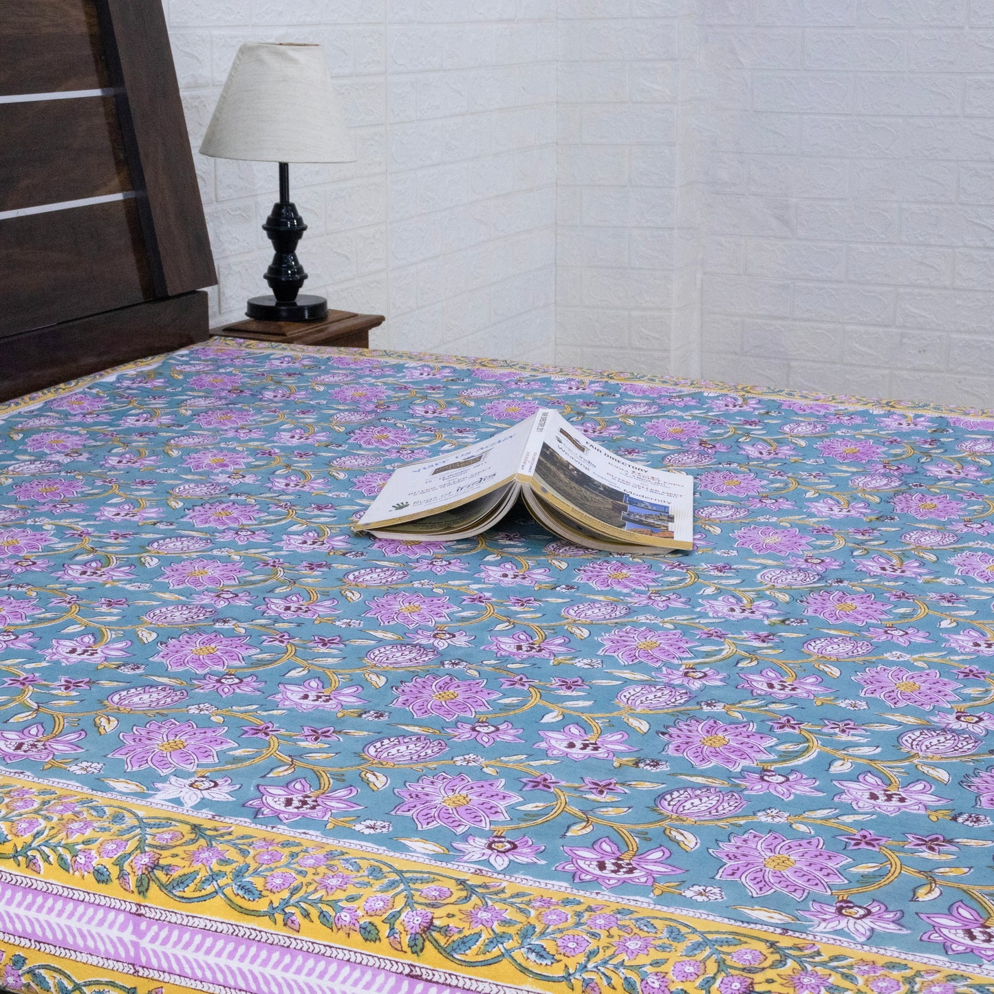 Cotton Bedsheet – Hand Block Floral Print – Green and Pink – King, Queen, Twin Sizes - My Store