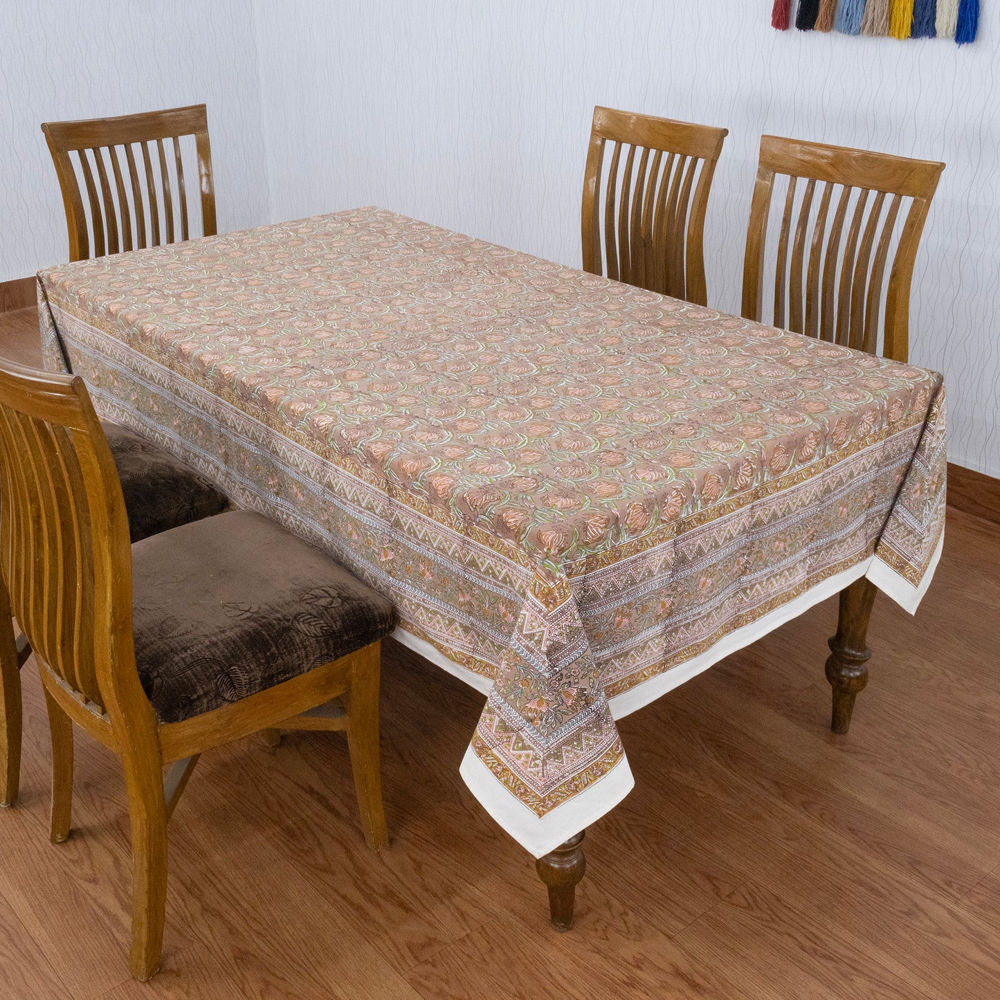 Brown and White Block Print Cotton Tablecloth, Handmade Indian Rectangle Table Linen - My Store