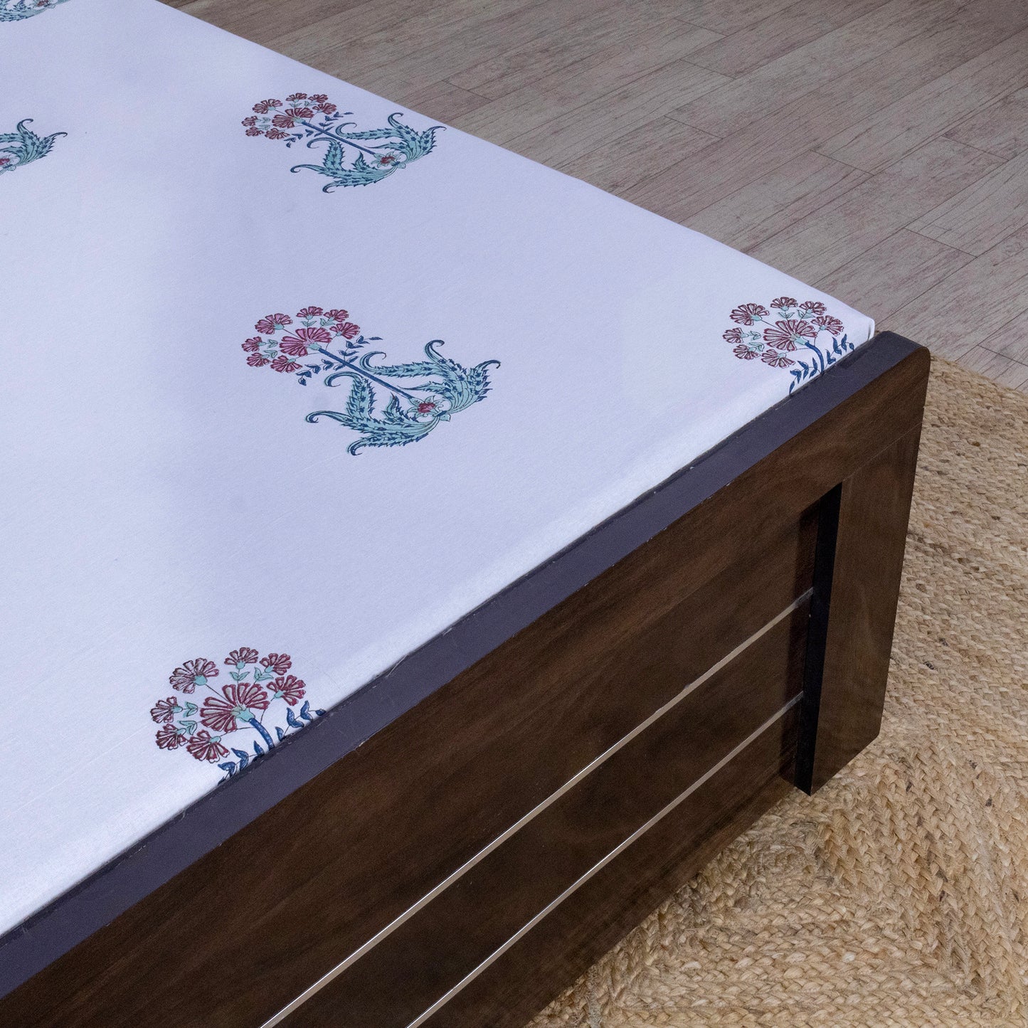 Indian Handmade Block Printed White and Maroon Floral Pattern Cotton Bed sheet For living Room, Kids Room - My Store