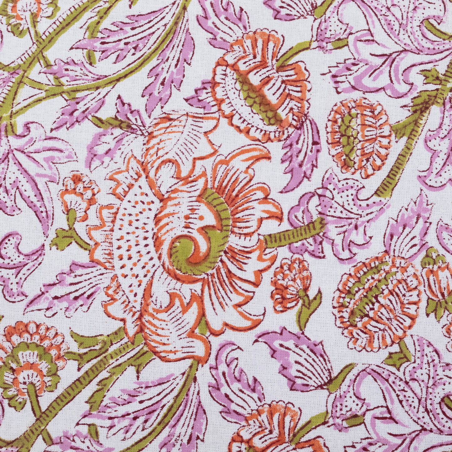 Indian Handmade Block Printed Cotton Orange and Green Rectangle Tablecloth - My Store