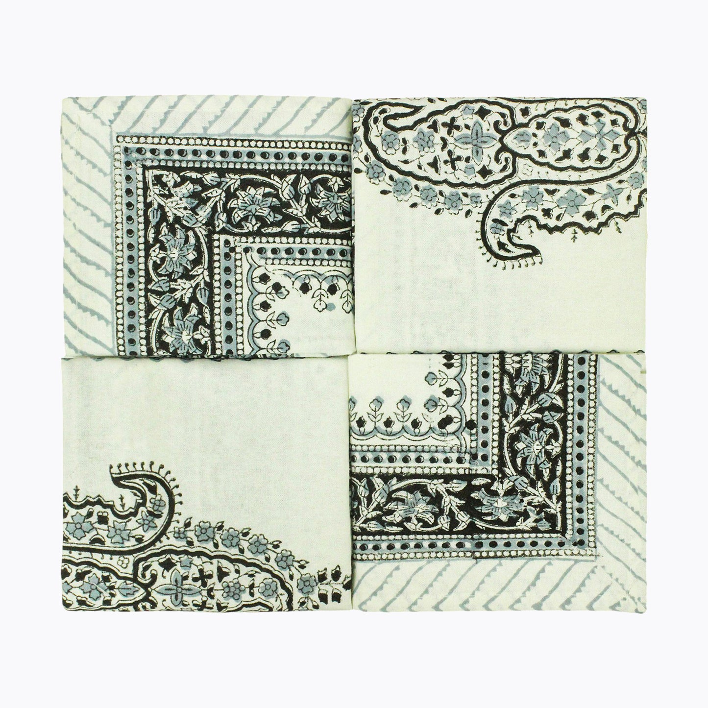 Indian Block Print Napkins Grey and White Set Of 4 Napkins - My Store