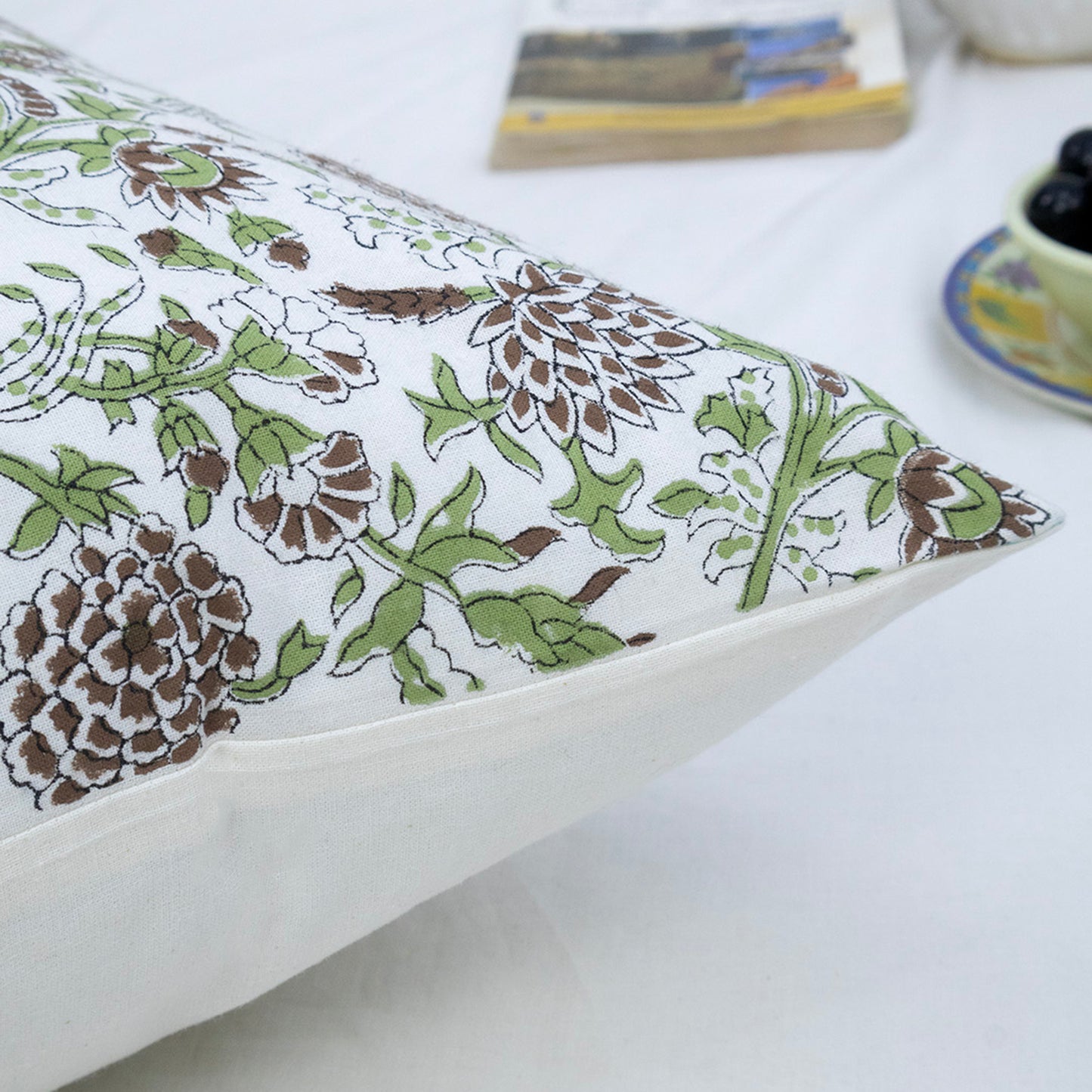 Brown Floral Pillow Cover Hand Block Printed Cushion Cover Boho Sofa Decor Pillow Cases