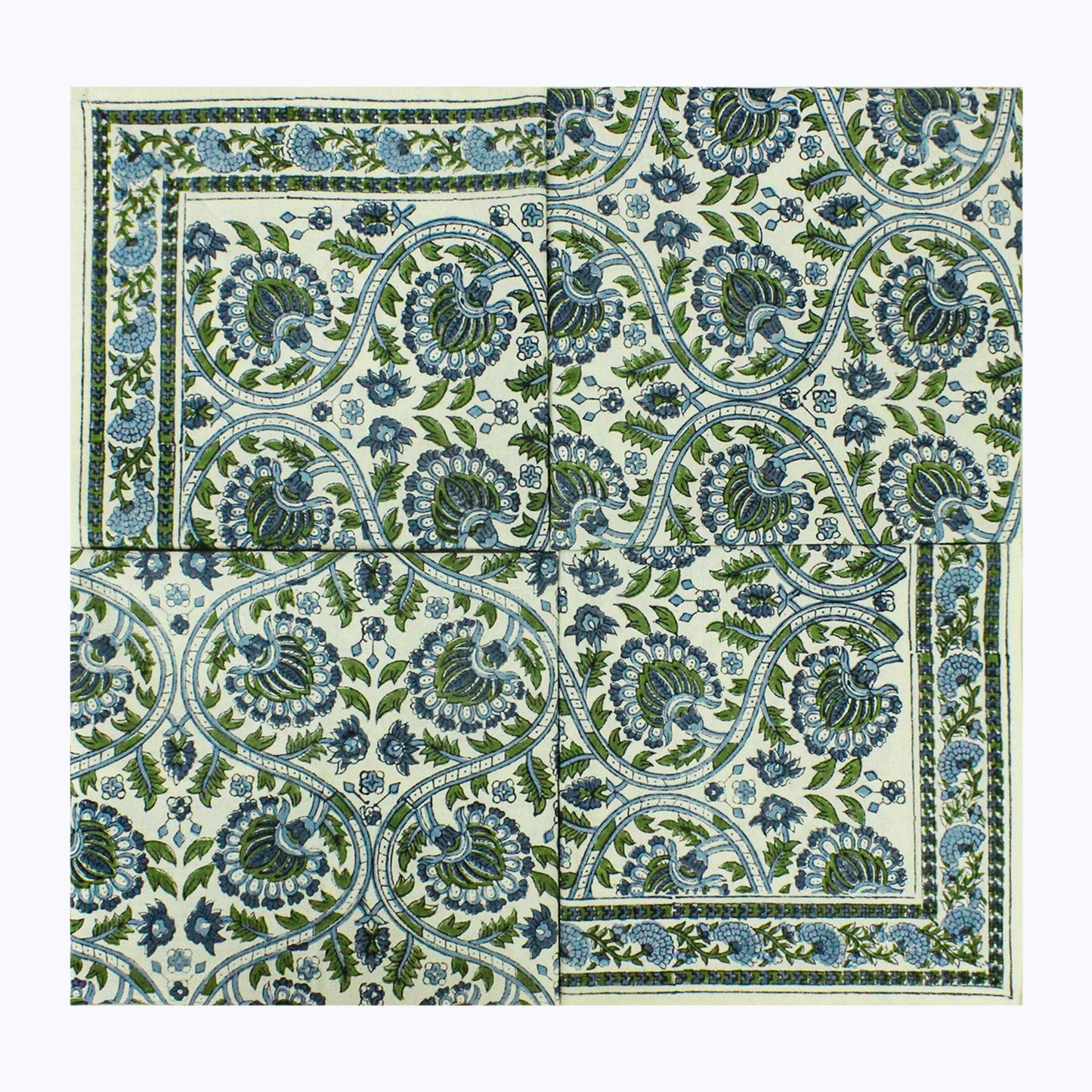Green and Blue Handmade Block Printed Set Of 4 Napkins - My Store