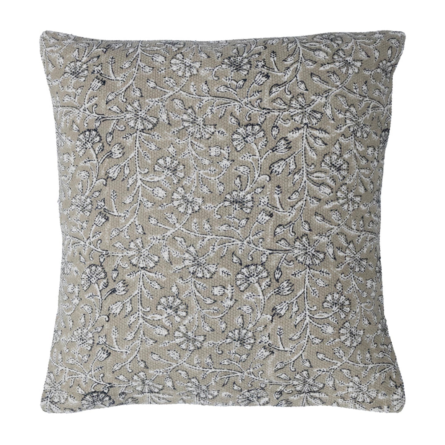 Brown Floral Block Print Cushion Cover | Handcrafted Cotton Throw Pillow Cover