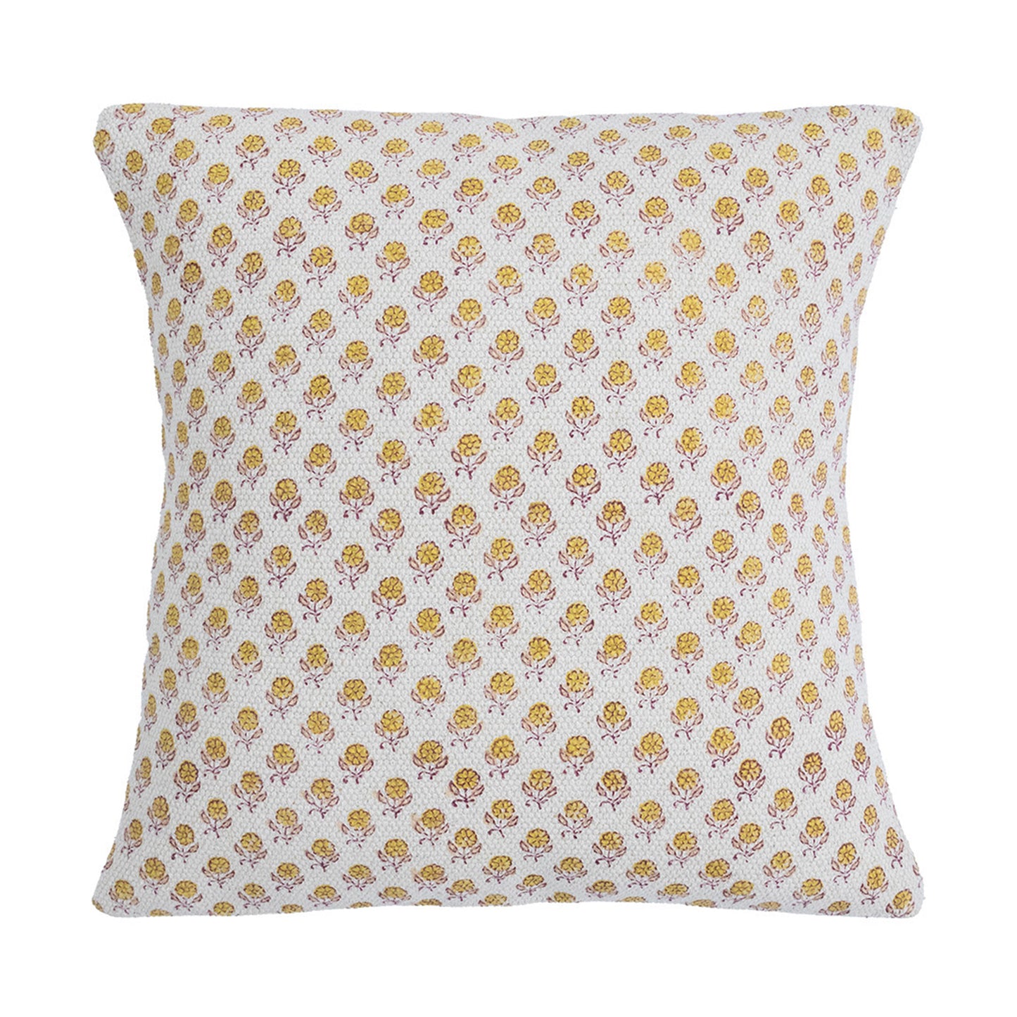 Yellow Floral Print Pillow Cover Block Printed Cotton Cushion Cover Boho Sofa Decor Housewarming Gift
