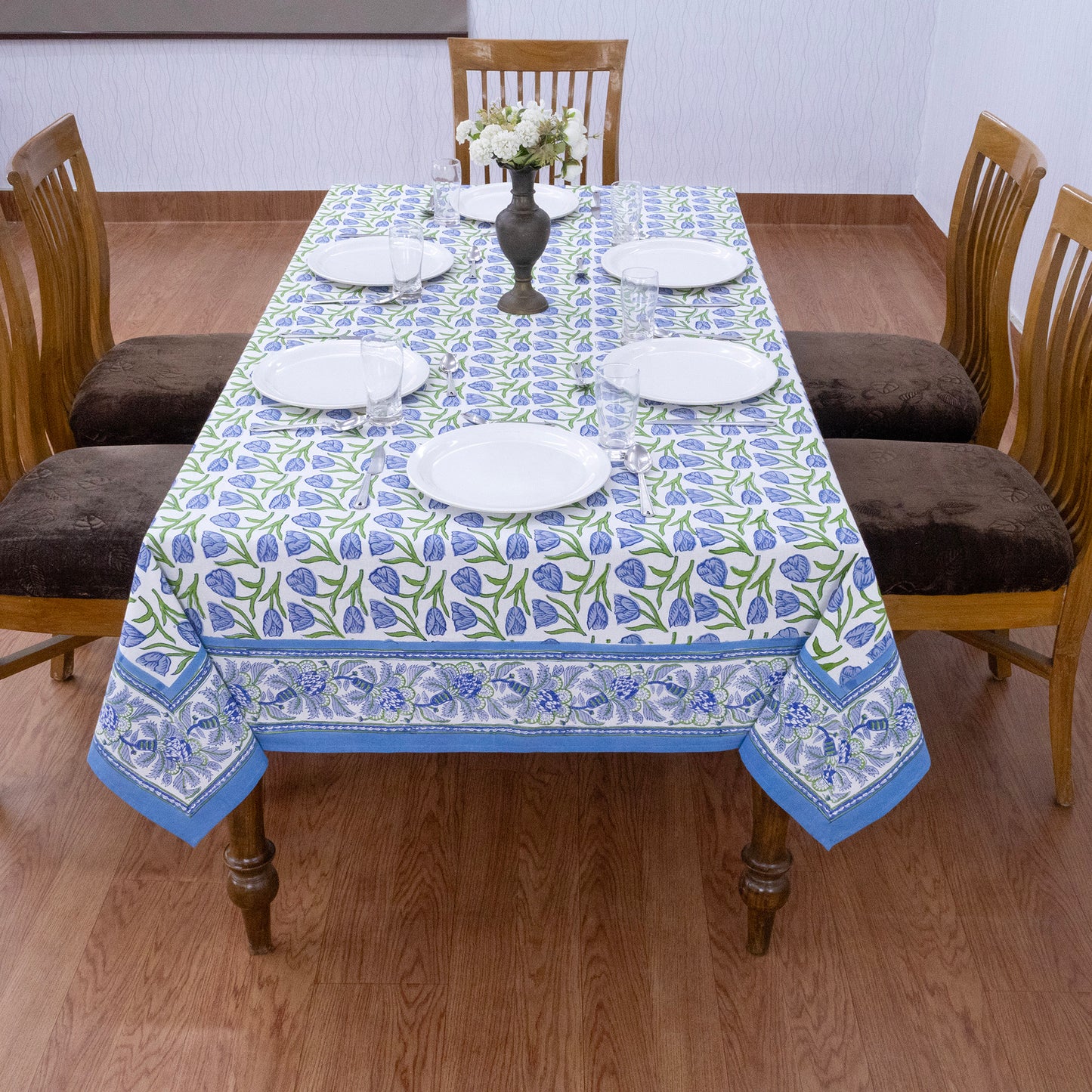 Indian Handmade Block Printed Cotton Purple and Green Rectangle Tablecloth - My Store