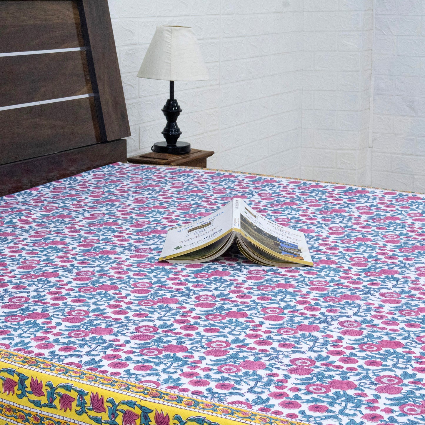 Cotton Bedsheet – Hand Block Floral Print – Pink and Yellow – King, Queen, Twin Sizes - My Store