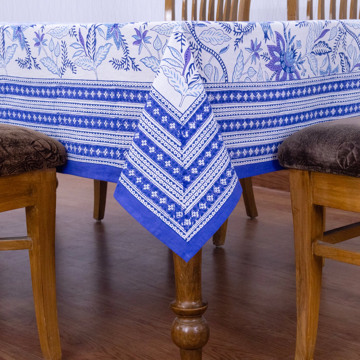 Indian Handmade Block Printed Cotton Purple and White Rectangle Tablecloth - My Store