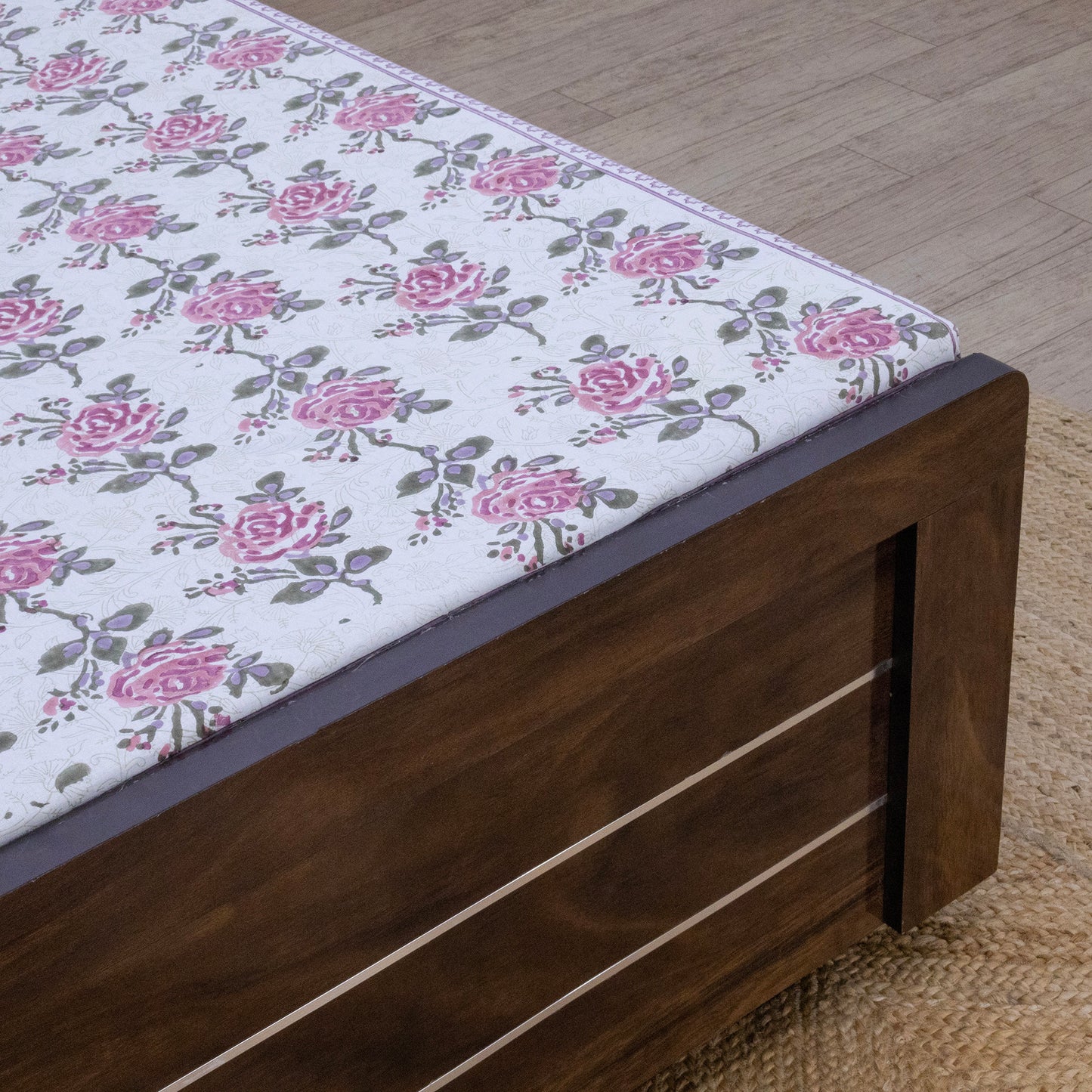 Cotton Bedsheet – Hand Block Floral Print – White and Pink – King, Queen, Twin Sizes - My Store