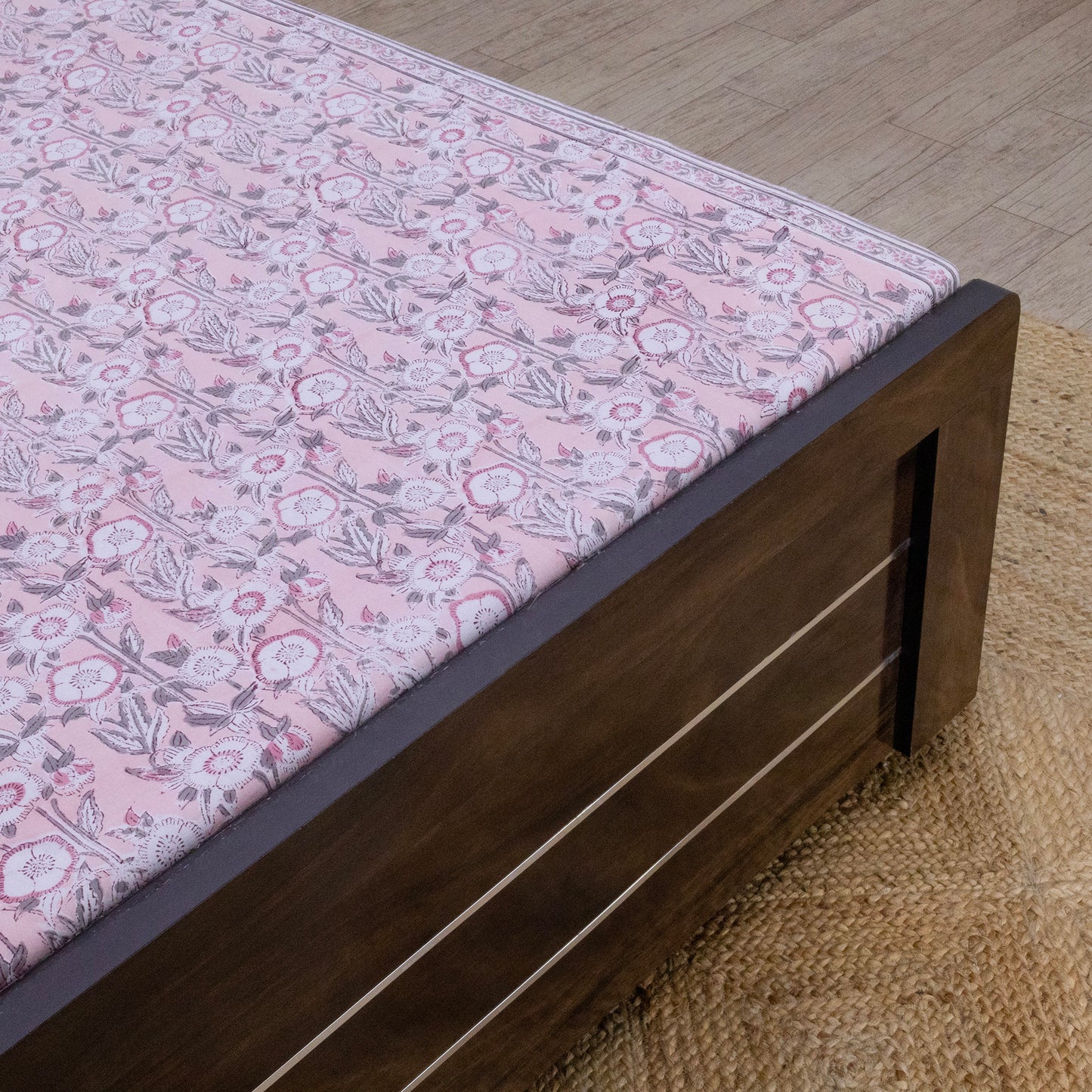 Cotton Bedsheet – Hand Block Floral Print – Pink and White – King, Queen, Twin Sizes - My Store