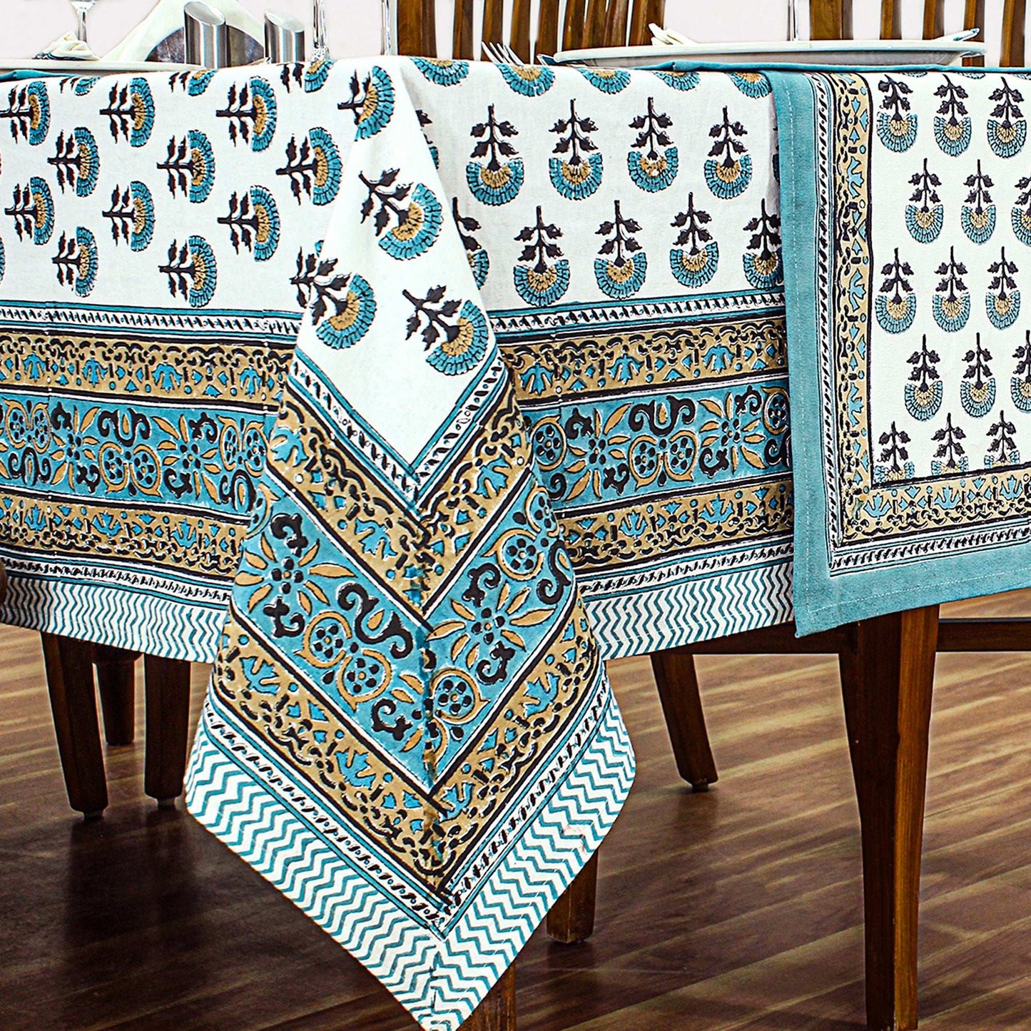 Cotton Block Printed Rectangle Tablecloth For Decoration - My Store