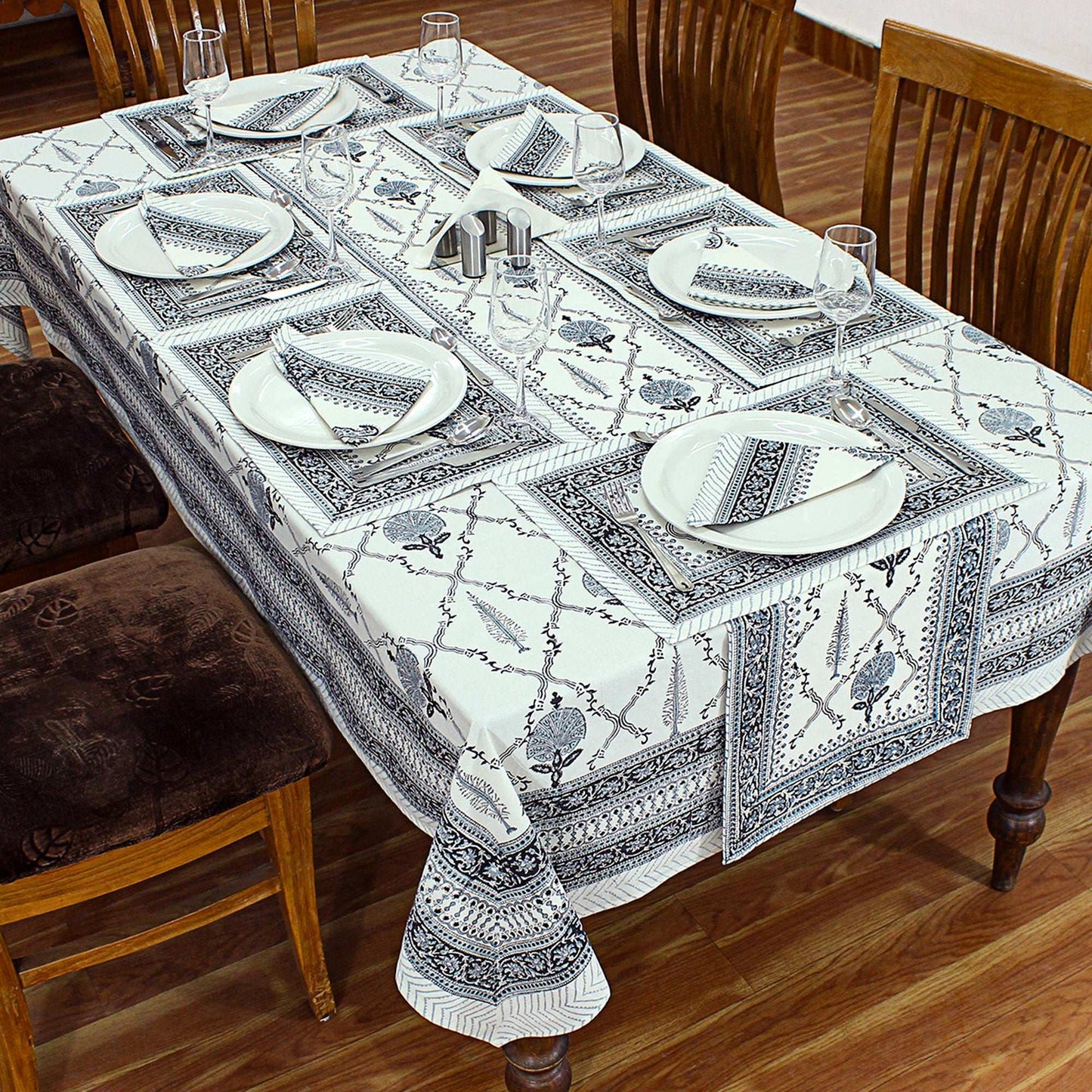 Grey & White Indian Hand Block Printed Cotton Cloth - My Store