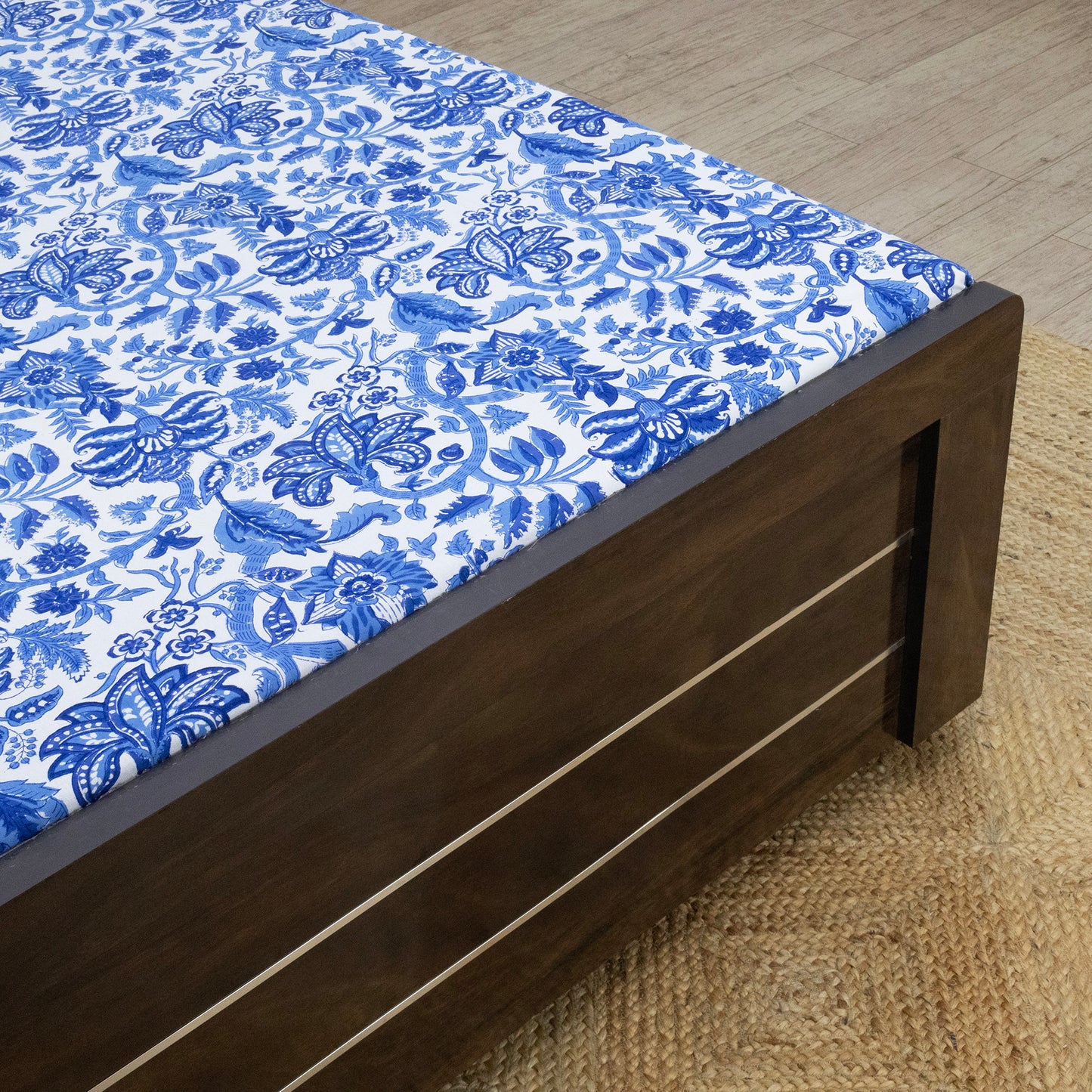 Indian Handmade Block Printed Blue and White Floral Pattern Cotton Bed sheet For living Room, Kids Room - My Store