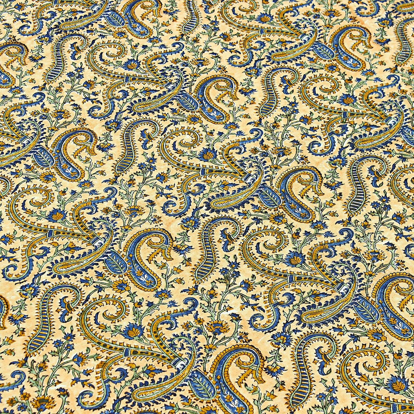 Floral Orange and Blue Indian Block Print tablecloth - My Store