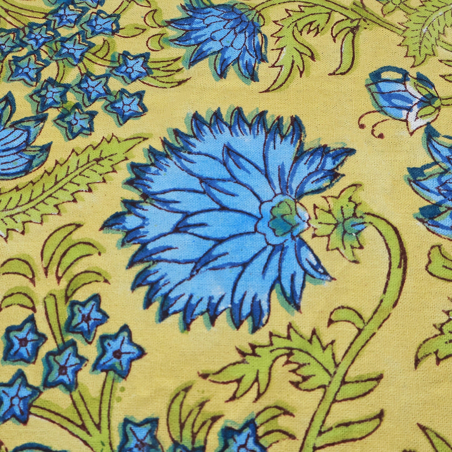 Block Printed Indian Cotton Yellow and Blue Floral Table Cover Rectangle Dinning Decor Tablecloth - My Store