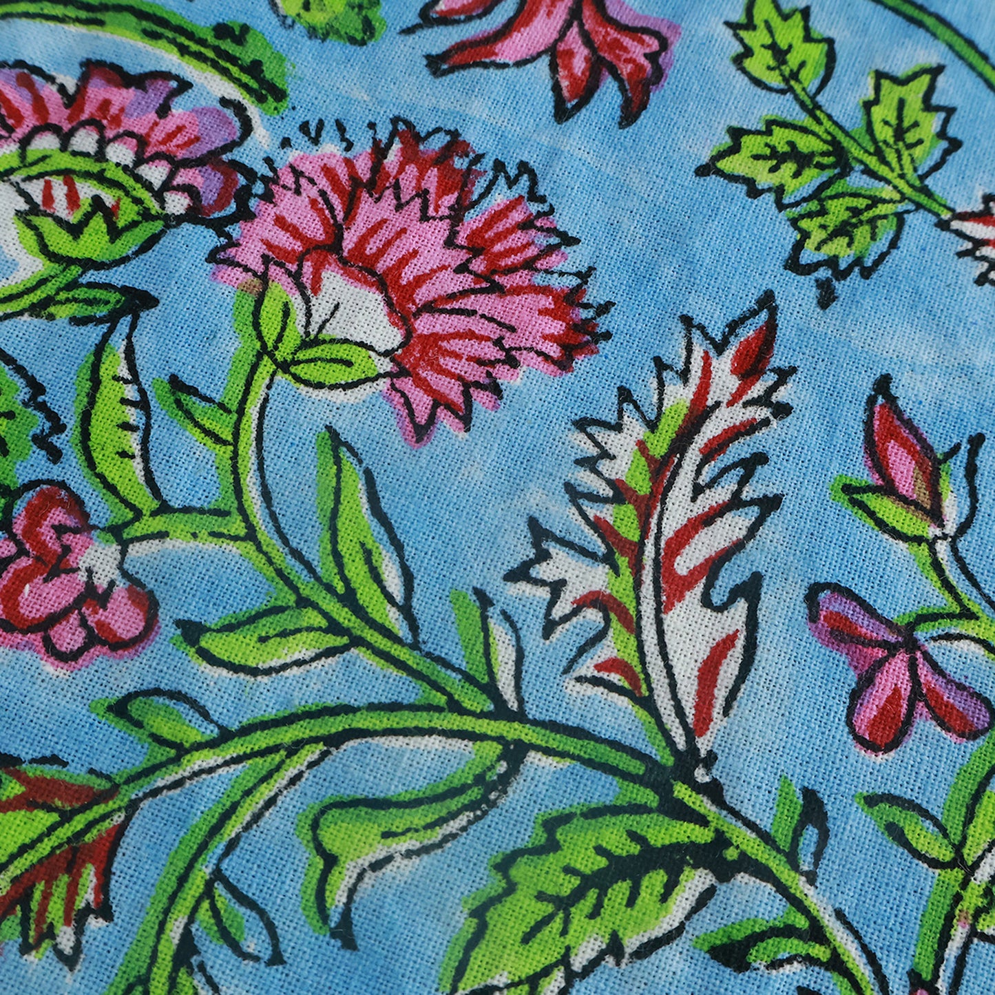 Blue and Pink Block Printed Tablecloth Cotton Rectangle Table Cover - My Store