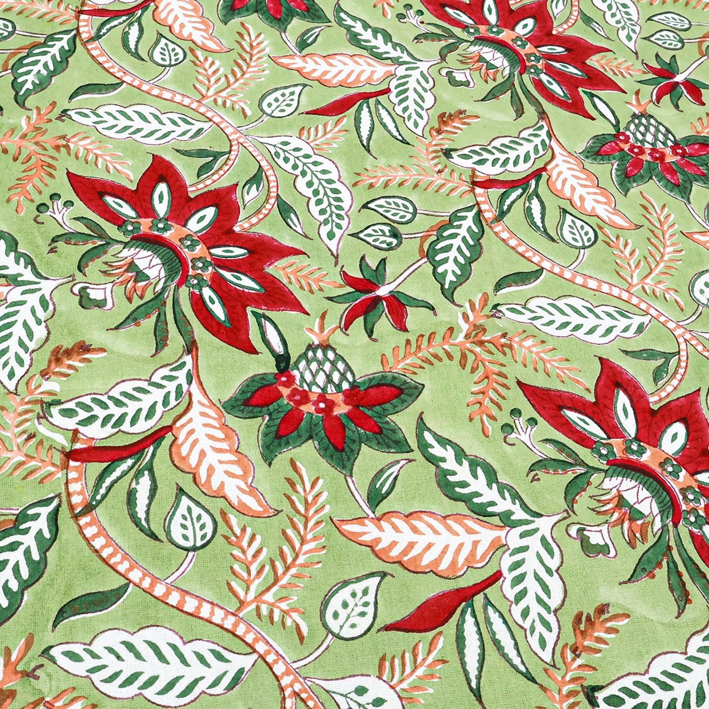 Red Green Block Printed Cotton Tablecloth And Dinning Table Cover - My Store