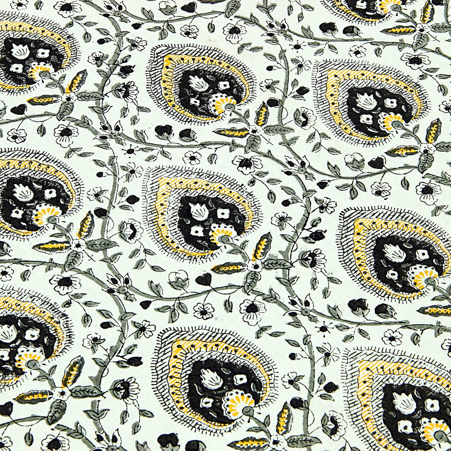 Hand Block Printed Gray and White Rectangle Floral Print Table Cover - My Store