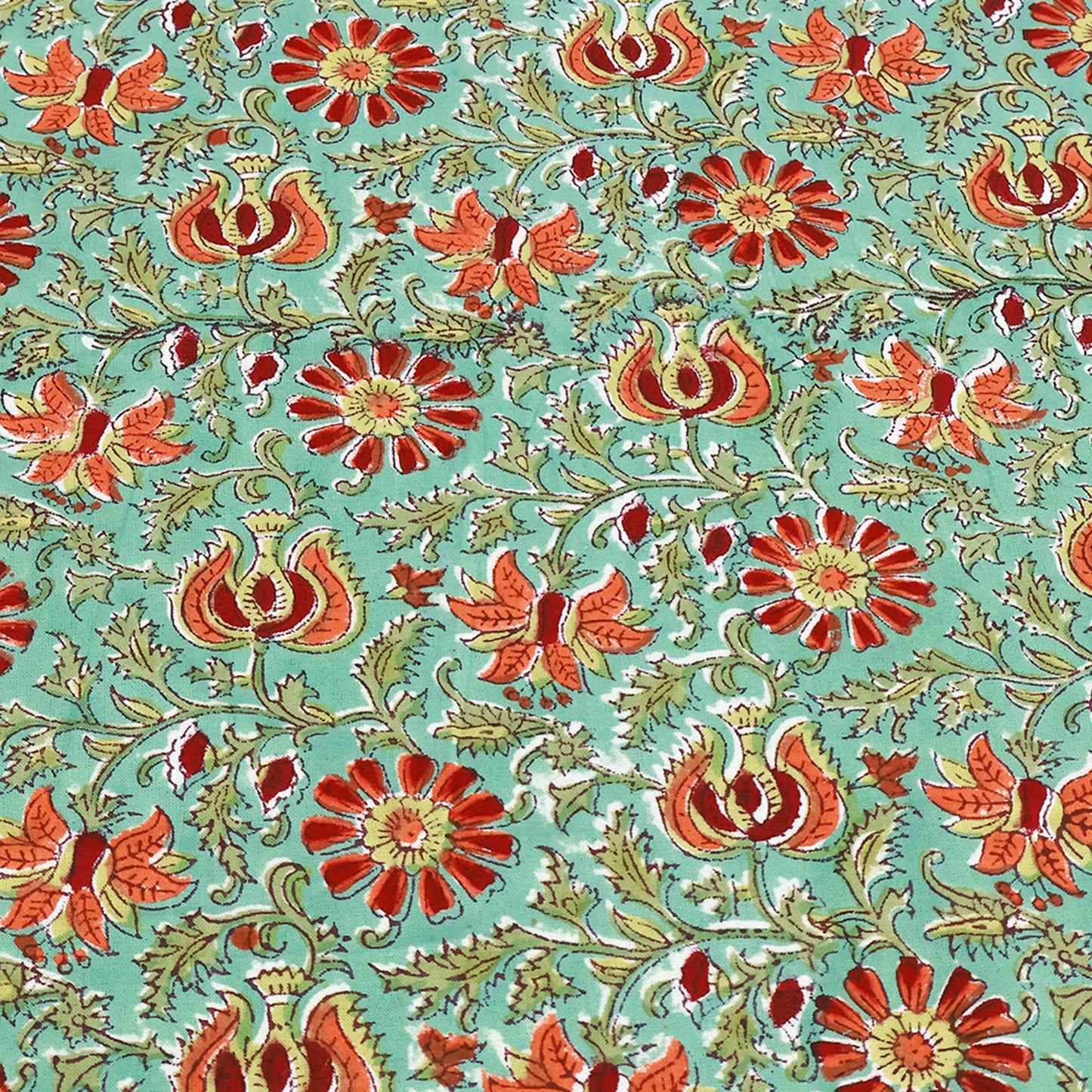 Green Red Floral Indian Hand Block Printed 100% Cotton Tablecloth - My Store