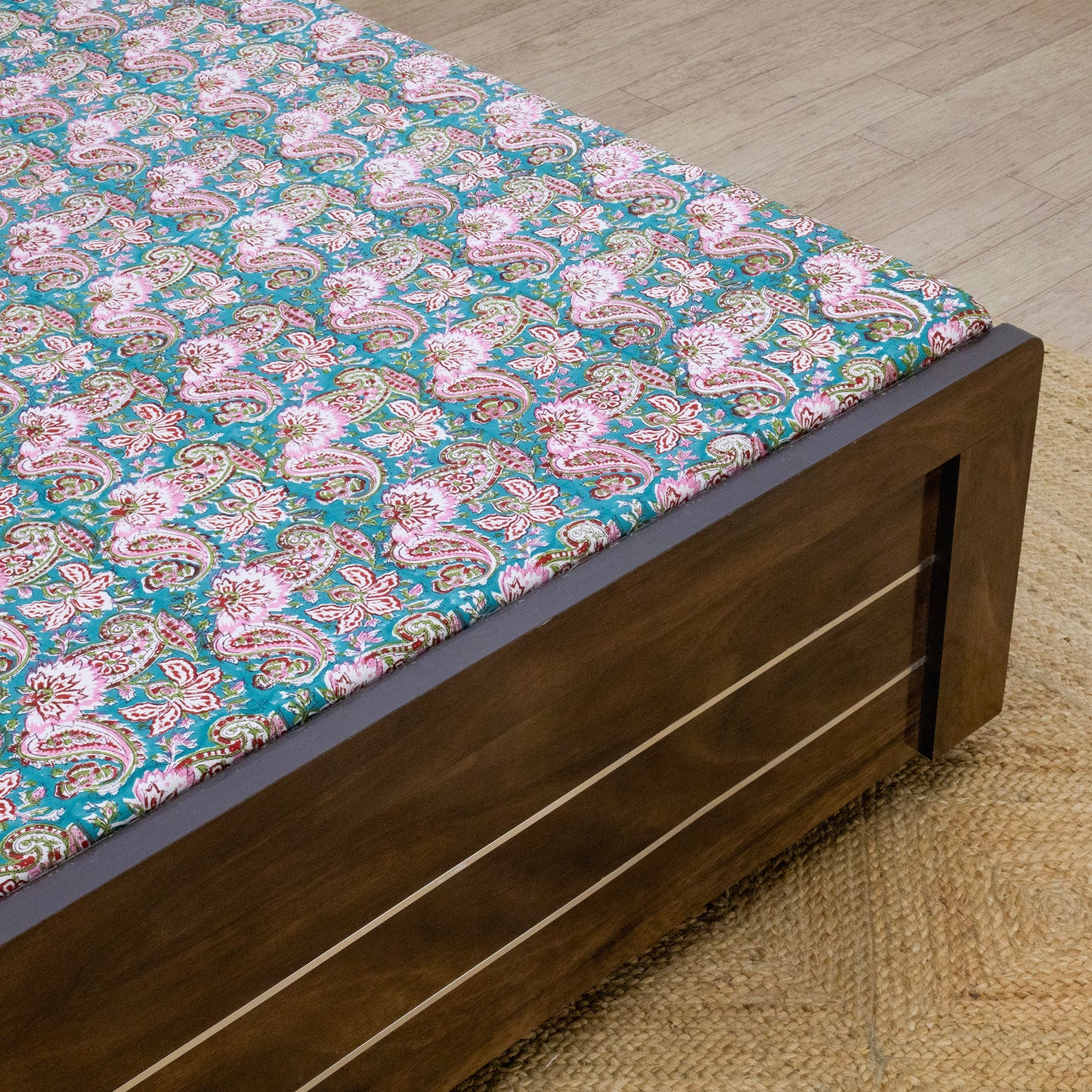 Cotton Bedsheet – Hand Block Floral Print – Green and Pink – King, Queen, Twin Sizes - My Store