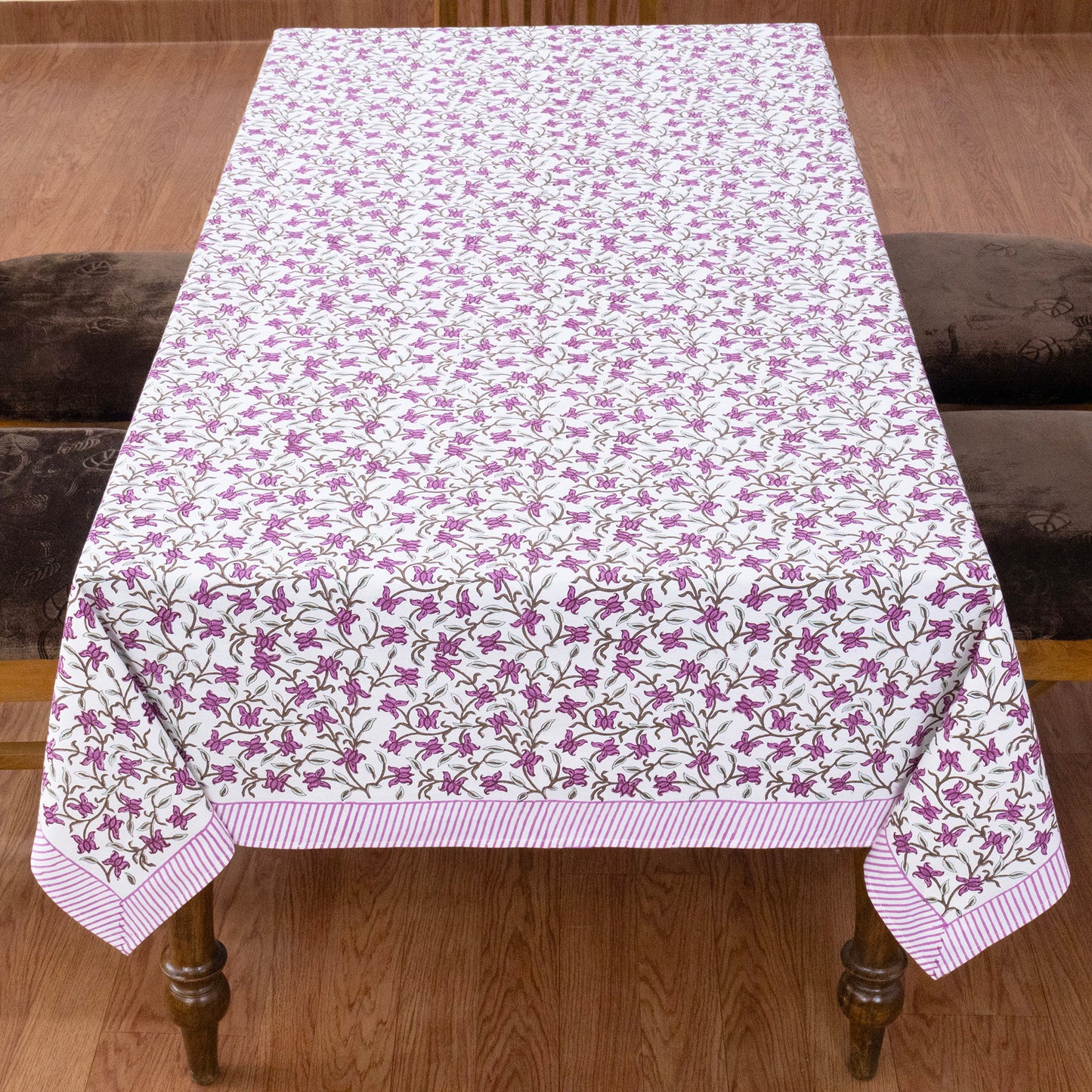 Indian Handmade Block Printed Cotton Purple and White Rectangle Tablecloth - My Store