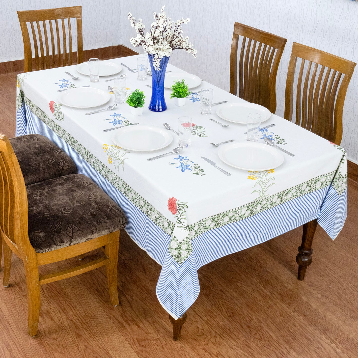 handmade tablecloth, white and blue tablecloth, block printed table cover, cotton table cover, premium cotton tablecloth, floral tablecloth, indian tablecloth, Jaipuri tablecloth, green and pink table linens, boho home decor, table cover for dinning table cover, rectangle table cover, table cloth for dinning decor, custom table cloth, washable table cloth, outdoor tablecloth, indoor tablecloth, gifts for fathers day