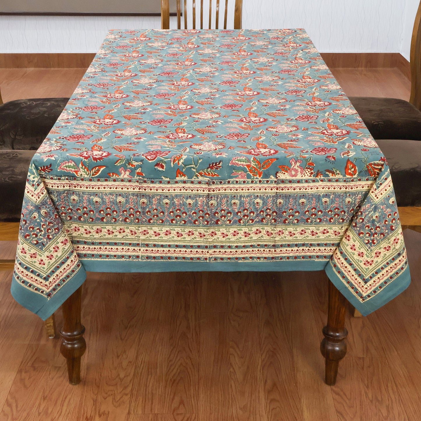 handmade tablecloth, blueish green and orange tablecloth, block printed table cover, cotton table cover, premium cotton tablecloth, floral tablecloth, indian tablecloth, Jaipuri tablecloth, green and pink table linens, boho home decor, table cover for dinning table cover, rectangle table cover, table cloth for dinning decor, custom table cloth, washable table cloth, outdoor tablecloth, indoor tablecloth, gifts for fathers day