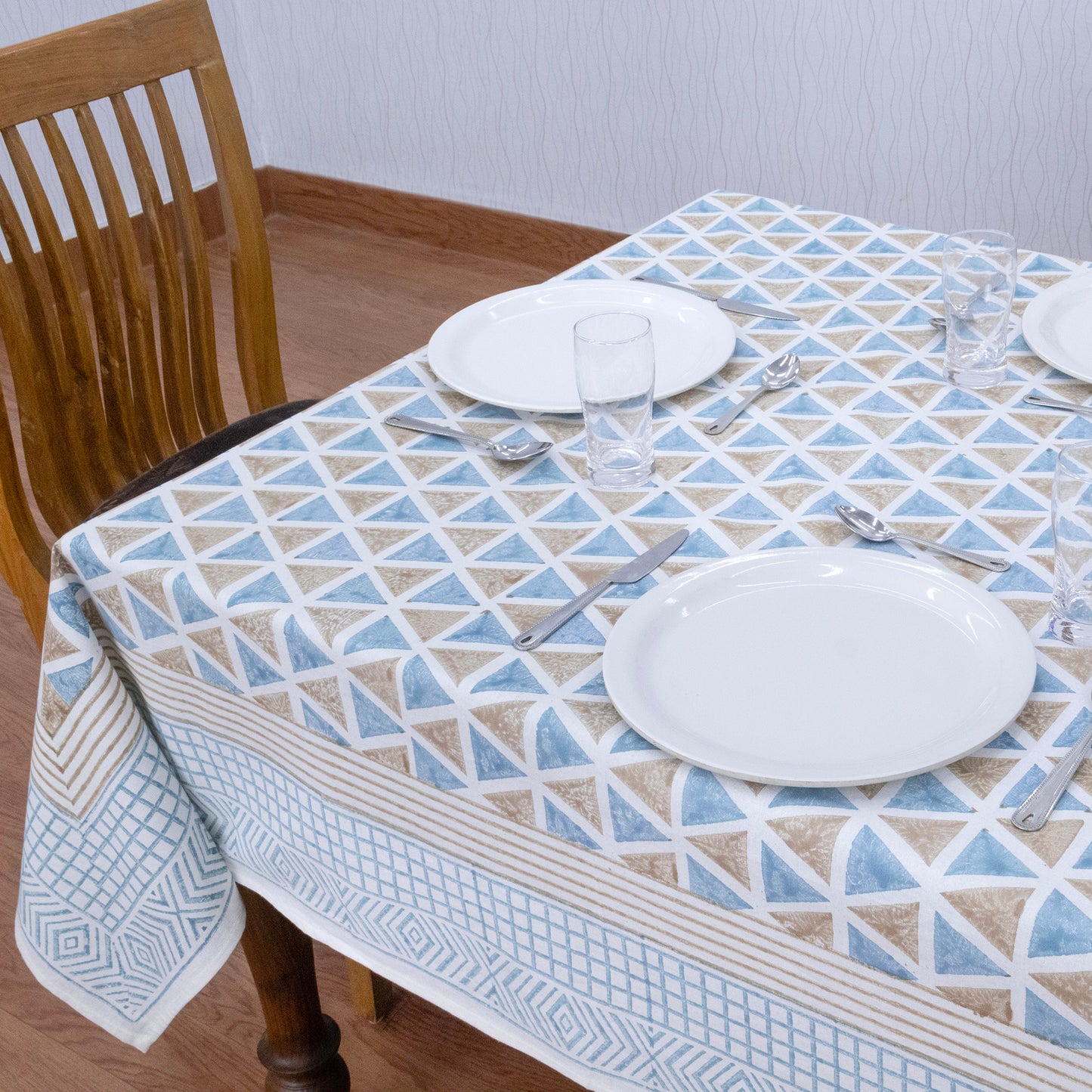 Indian Handmade Block Printed Cotton Blue and Brown Rectangle Tablecloth - My Store