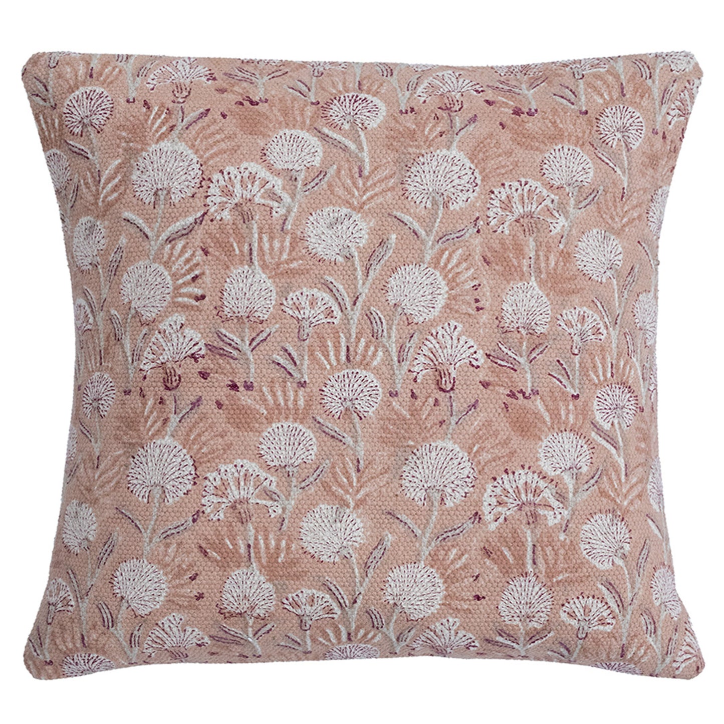 Soft Peach Floral Block Printed Cushion Cover | Cotton Home Decor Pillow