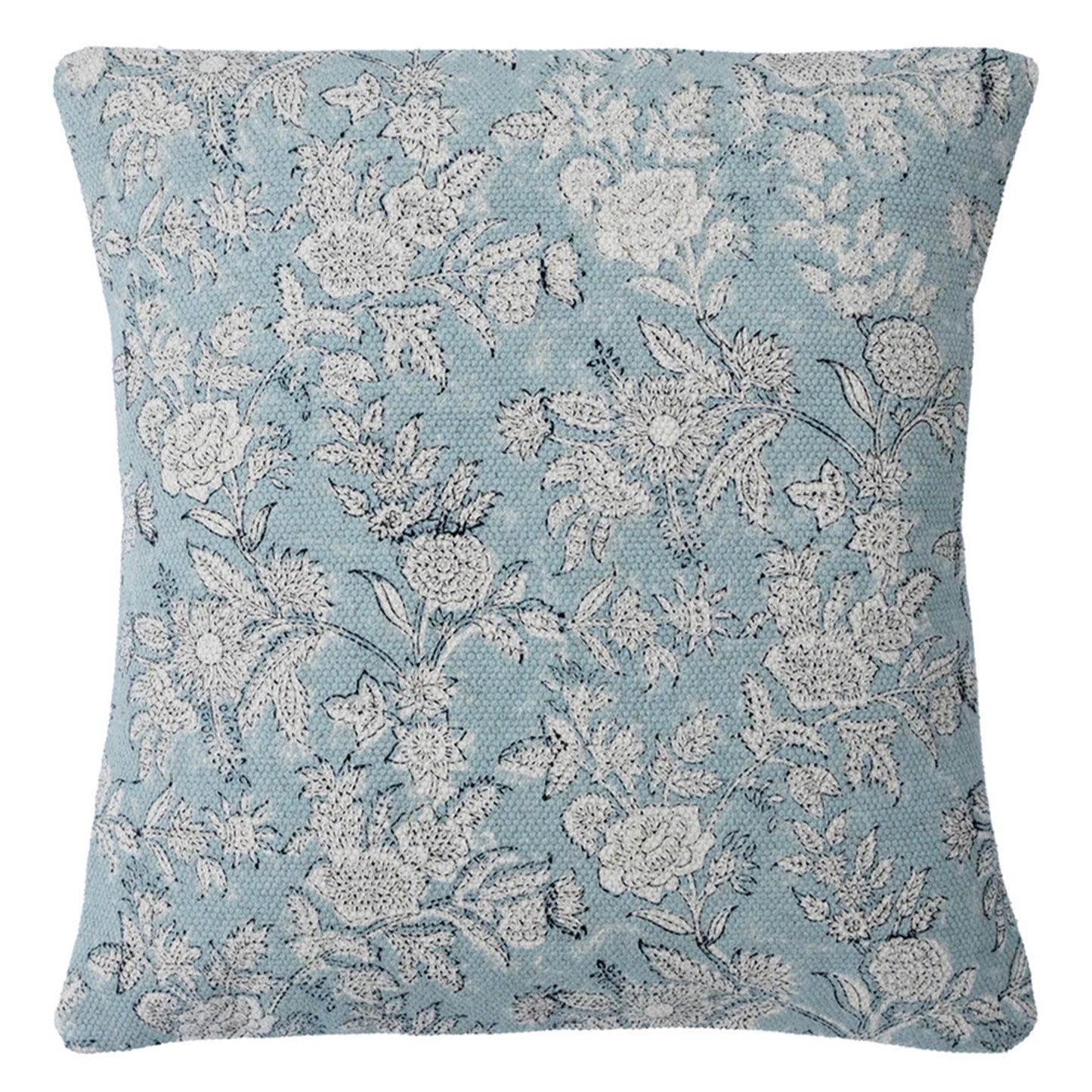 Hand Block Printed Teal Floral Cushion Cover | Cotton Decorative Pillow