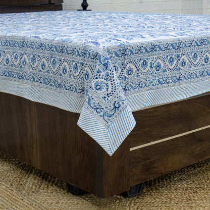 Indian Handmade Block Printed Blue and White Floral Pattern Cotton Bed sheet For living Room, Kids Room - My Store