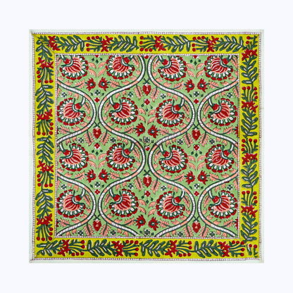Green and Red Hand Block Printed Cotton 4 Pieces Napkins Set - My Store