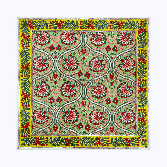 Green and Red Hand Block Printed Cotton 4 Pieces Napkins Set - My Store