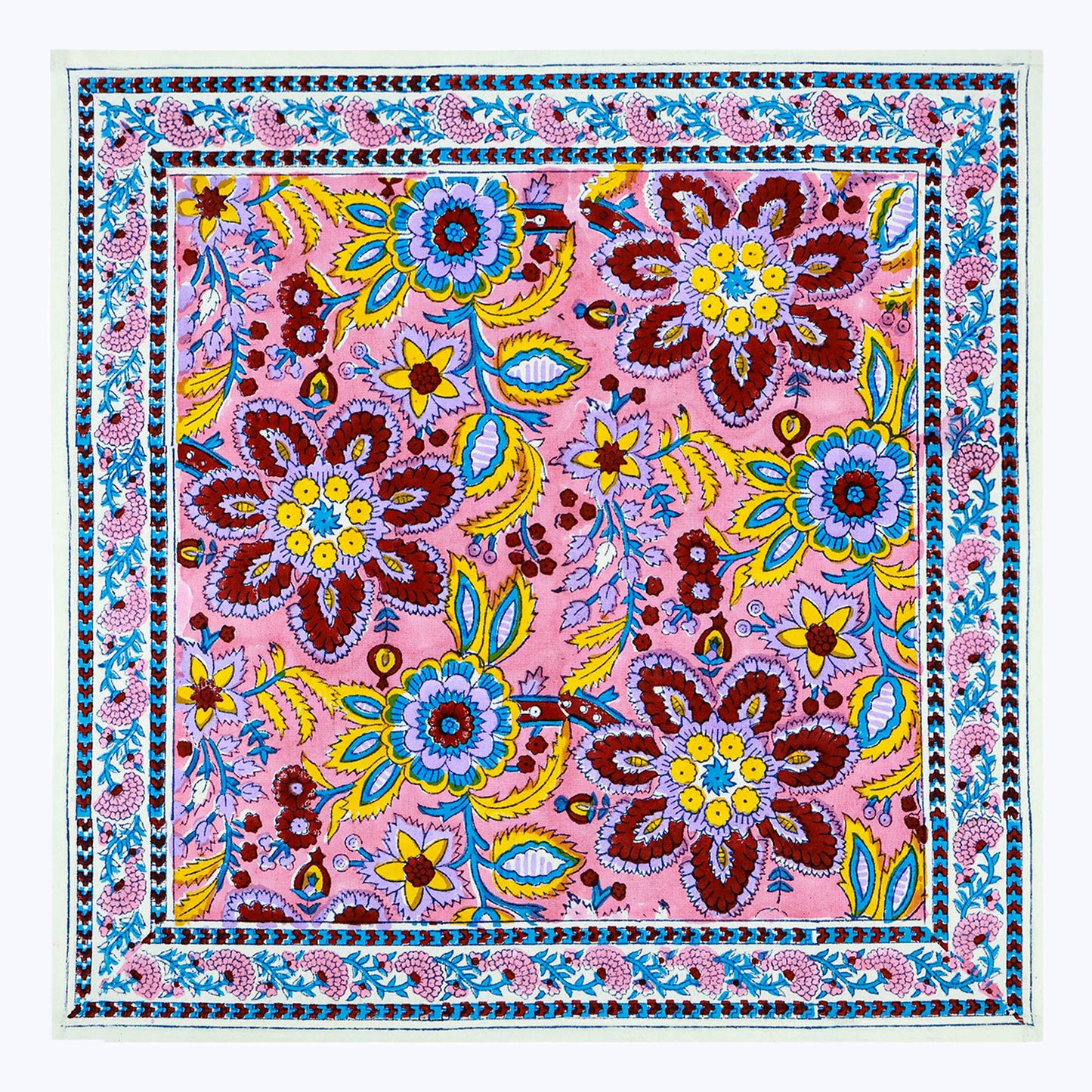 Pink and Yellow Hand Block Printed Cotton 4 Pieces Napkins Set - My Store