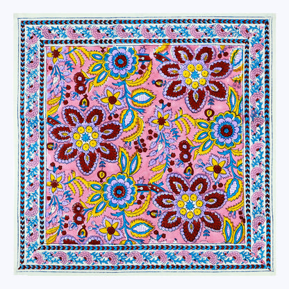 Pink and Yellow Hand Block Printed Cotton 4 Pieces Napkins Set - My Store