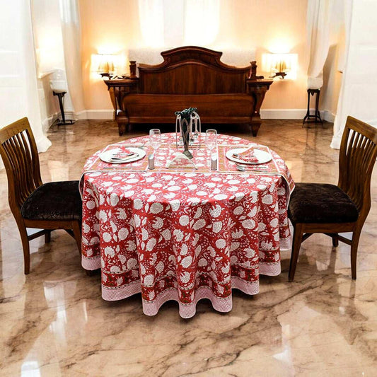 Indian Handmade Block Printed Table Cloth, Valentine Decorative Table Cover - My Store