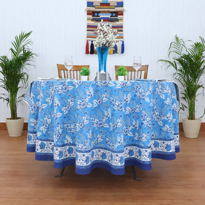 Blue & White Round Tablecloth - Housewarming Gift - Cotton Table Linens - My Store